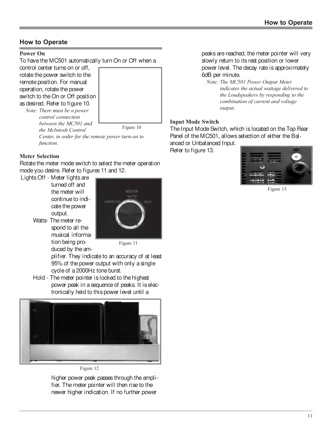 McIntosh MC501 owner manual How to Operate 