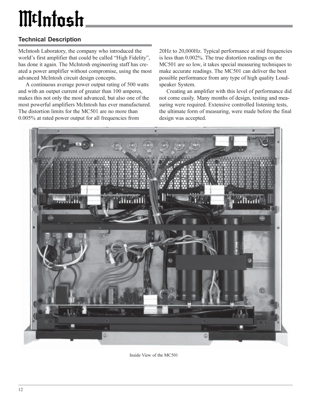 McIntosh MC501 owner manual Technical Description 