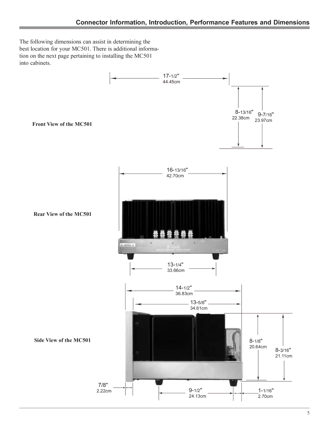 McIntosh owner manual Front View of the MC501 