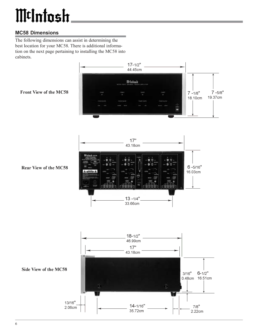 McIntosh owner manual MC58 Dimensions 