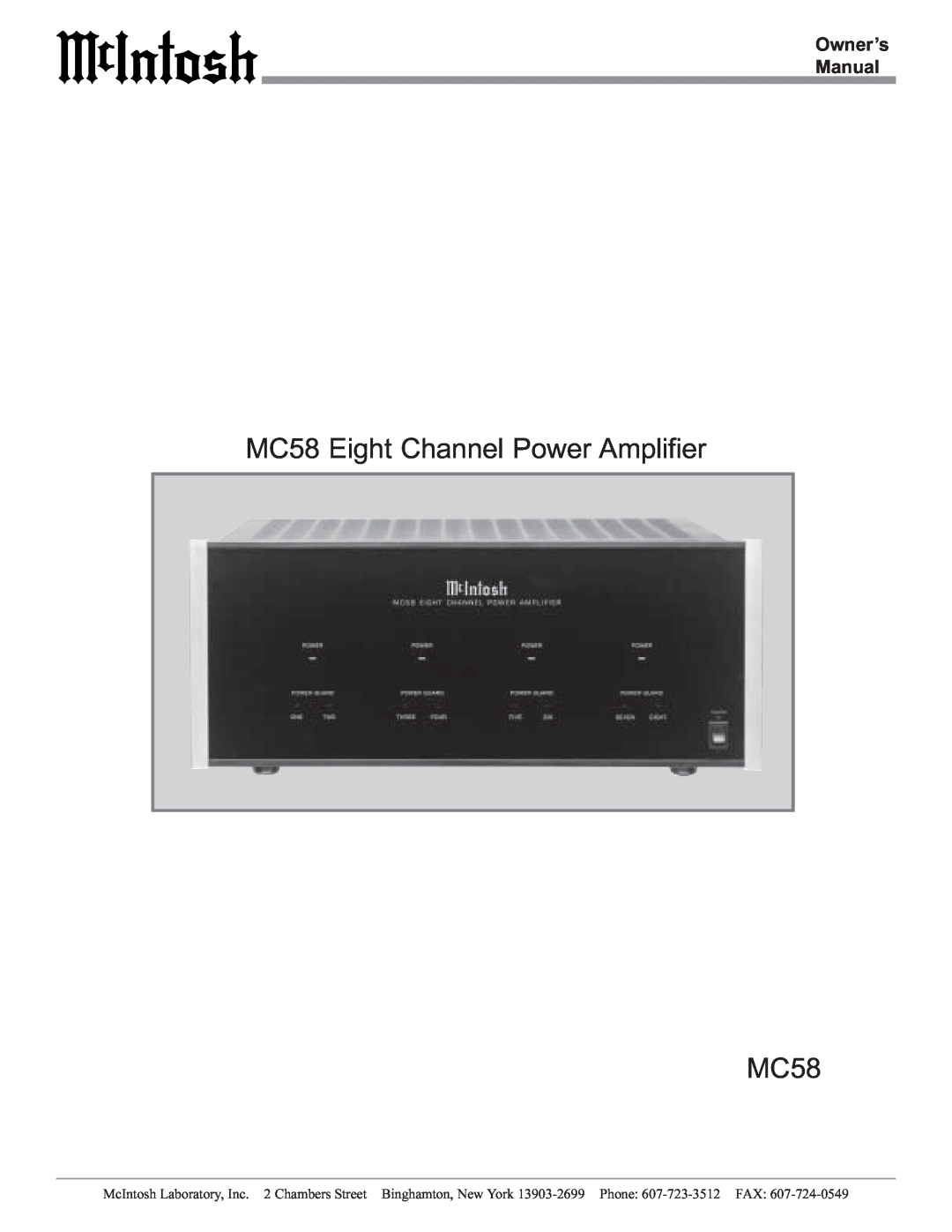 McIntosh owner manual MC58 Eight Channel Power Amplifier MC58 