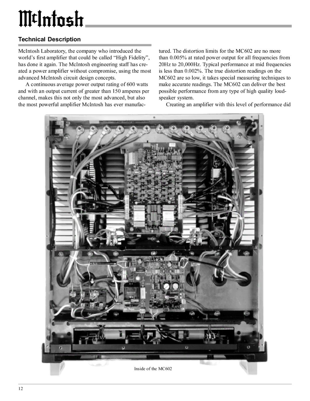 McIntosh MC602 manual Technical Description 