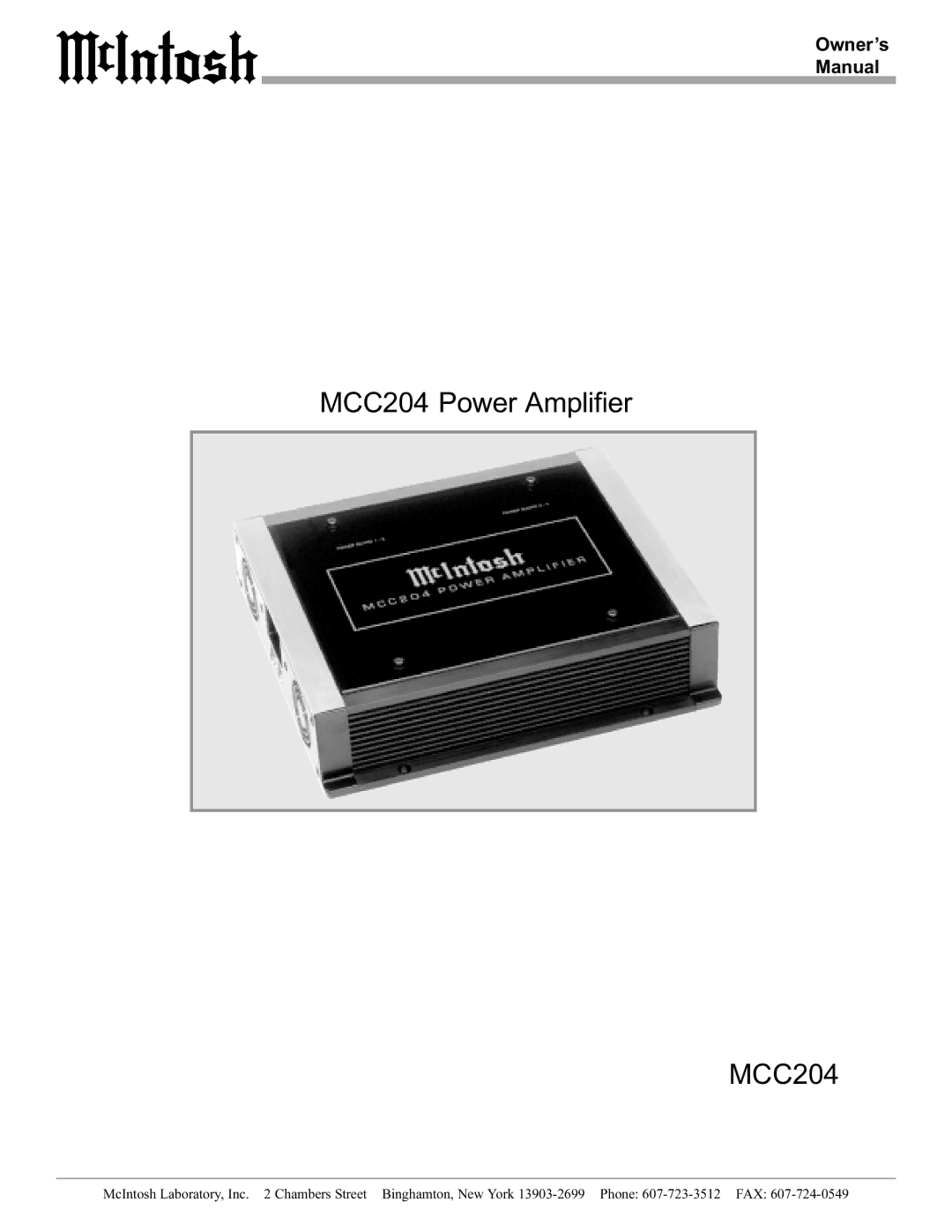 McIntosh manual MCC204 Power Amplifier, Owner’s Manual 