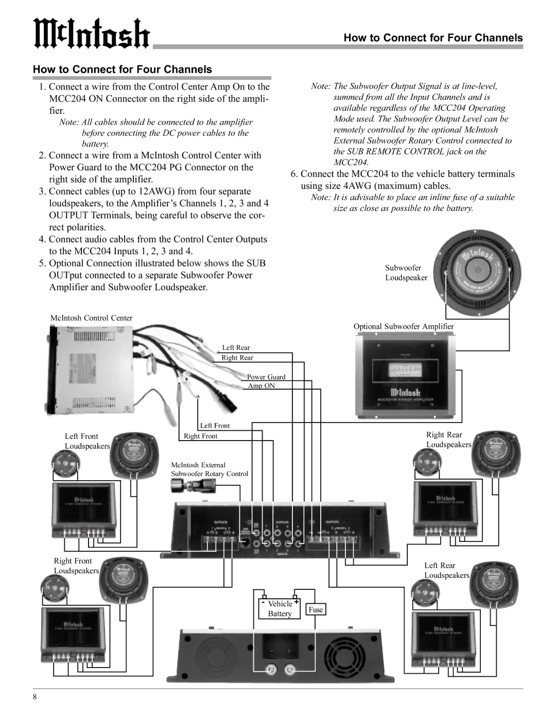 McIntosh MCC204 manual How to Connect for Four Channels, Loudspeakers 