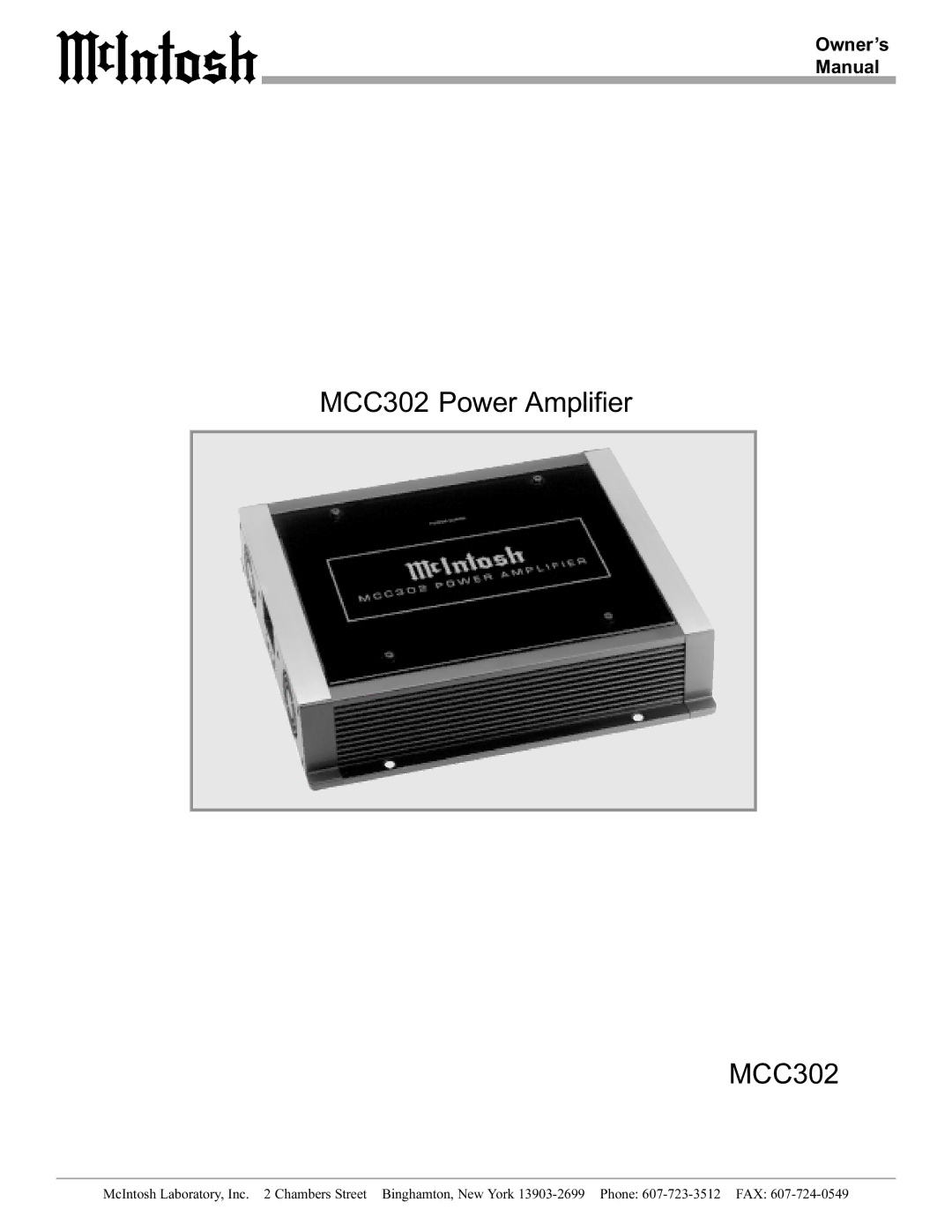 McIntosh manual MCC302 Power Amplifier, Owner’s Manual 