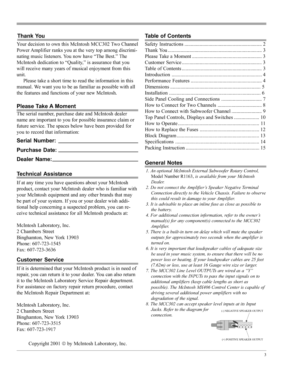 McIntosh MCC302 manual Thank You, Please Take a Moment, Customer Service 