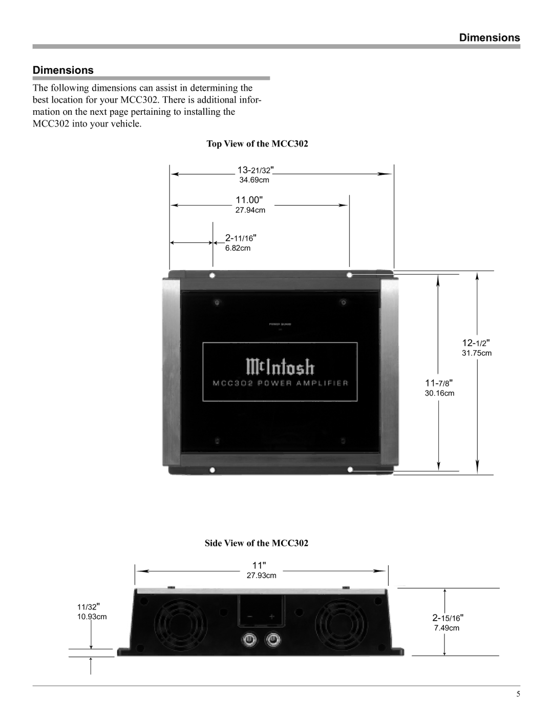 McIntosh MCC302 manual Dimensions 