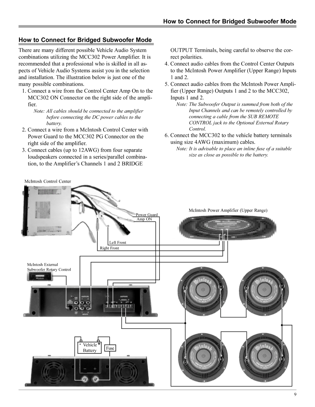 McIntosh MCC302 manual How to Connect for Bridged Subwoofer Mode 