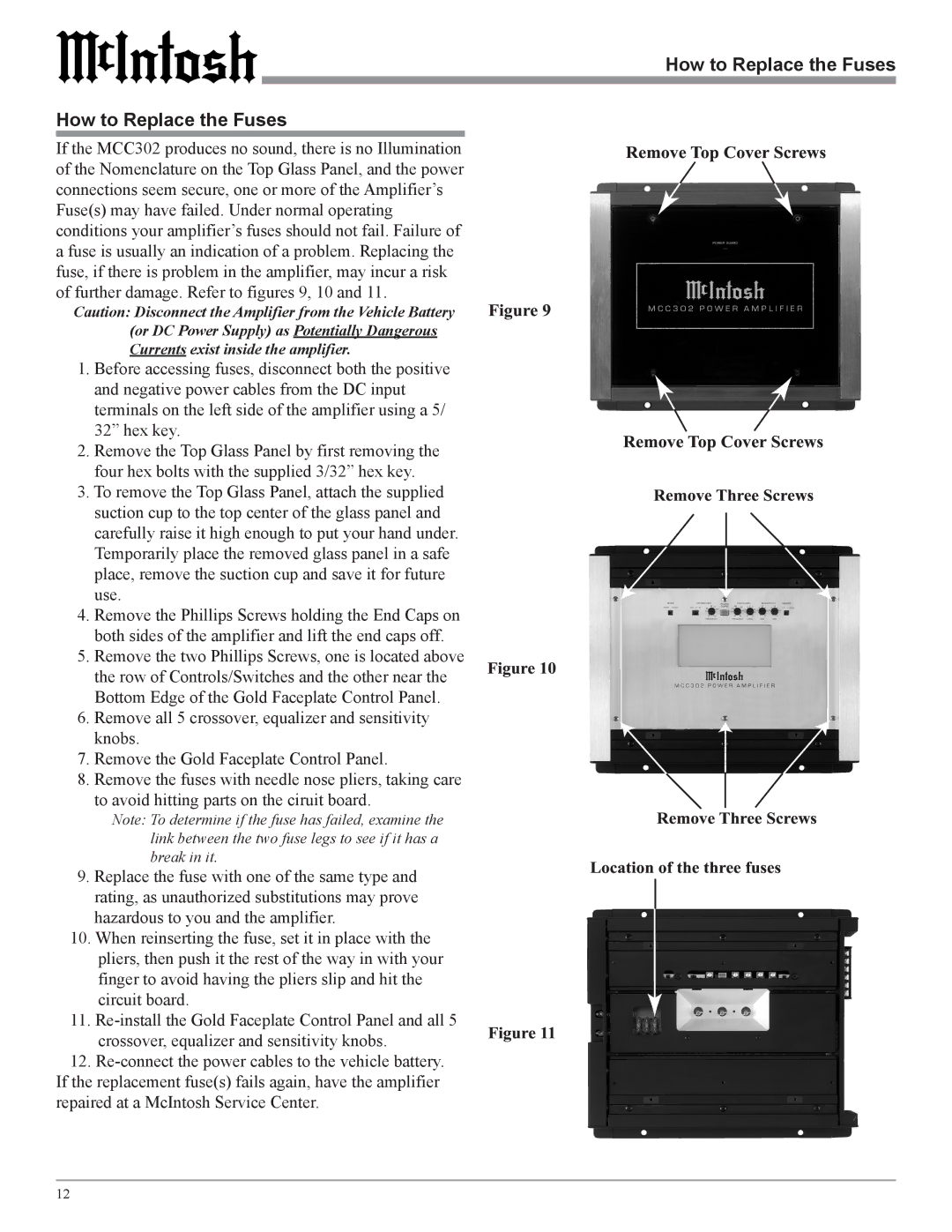 McIntosh MCC302M owner manual How to Replace the Fuses 