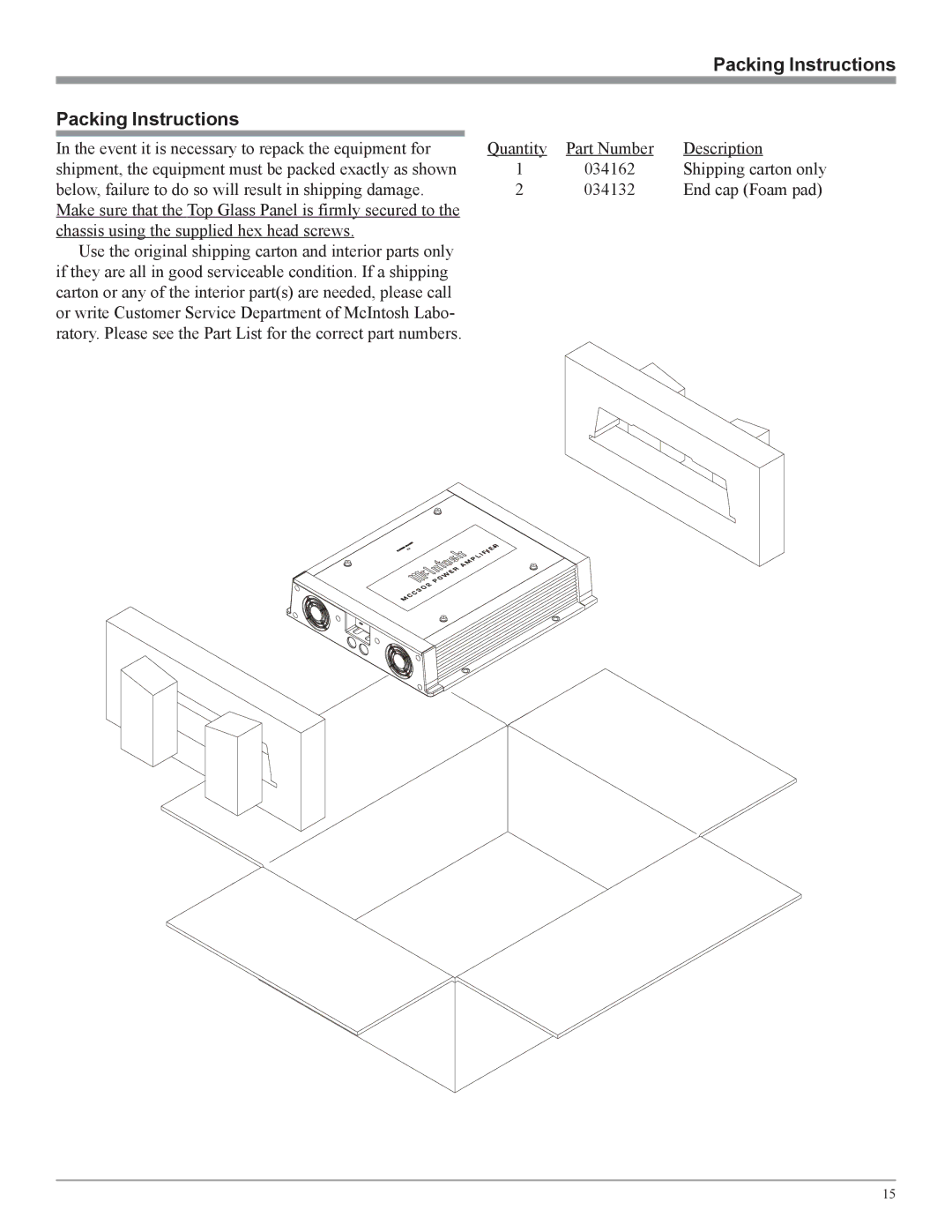 McIntosh MCC302M owner manual Packing Instructions 