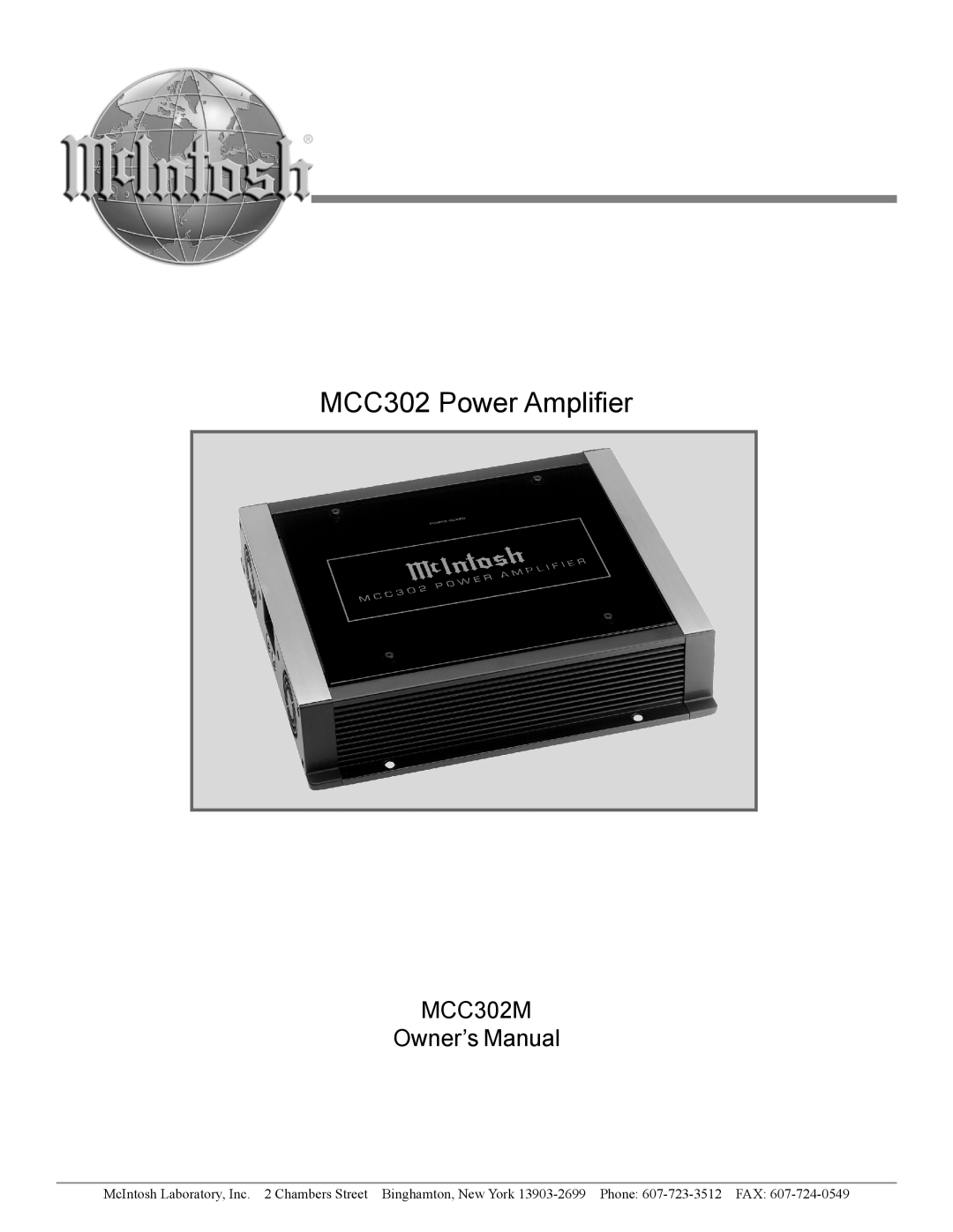 McIntosh MCC302M owner manual MCC302 Power Amplifier 