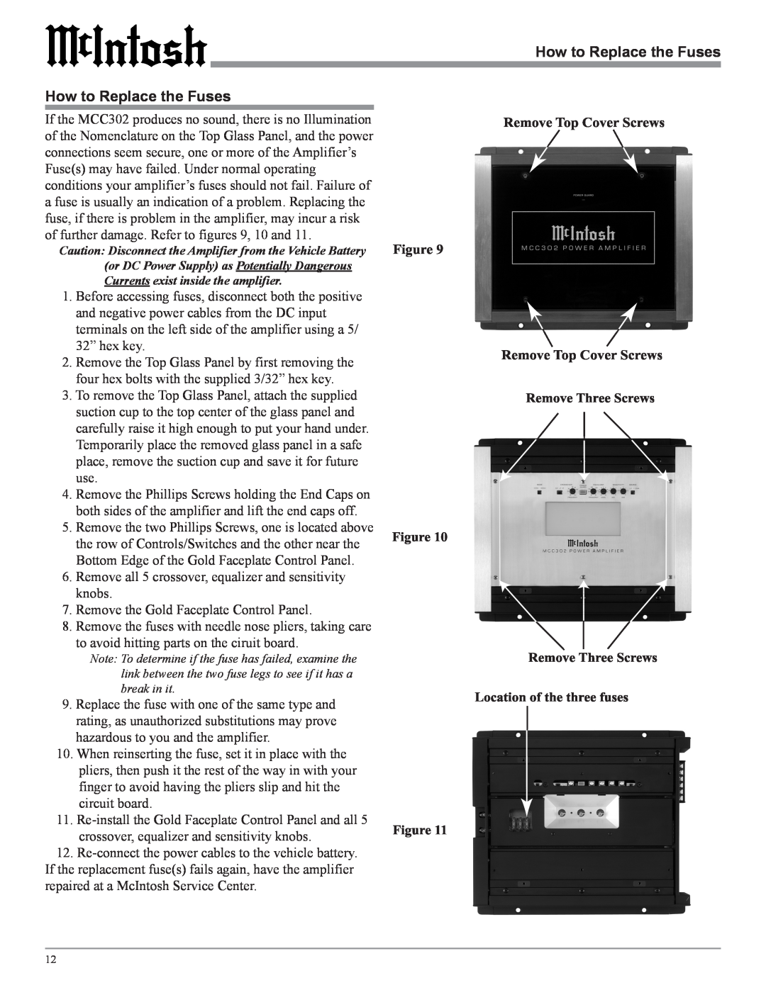 McIntosh MCC302M owner manual How to Replace the Fuses How to Replace the Fuses 