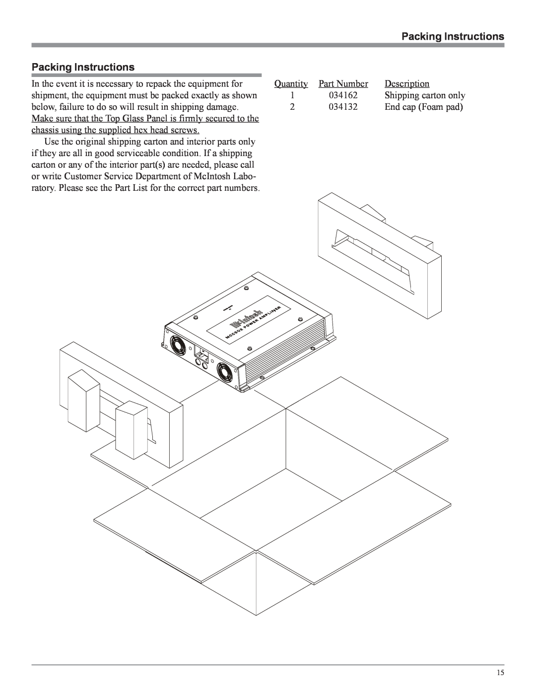McIntosh MCC302M owner manual Packing Instructions 