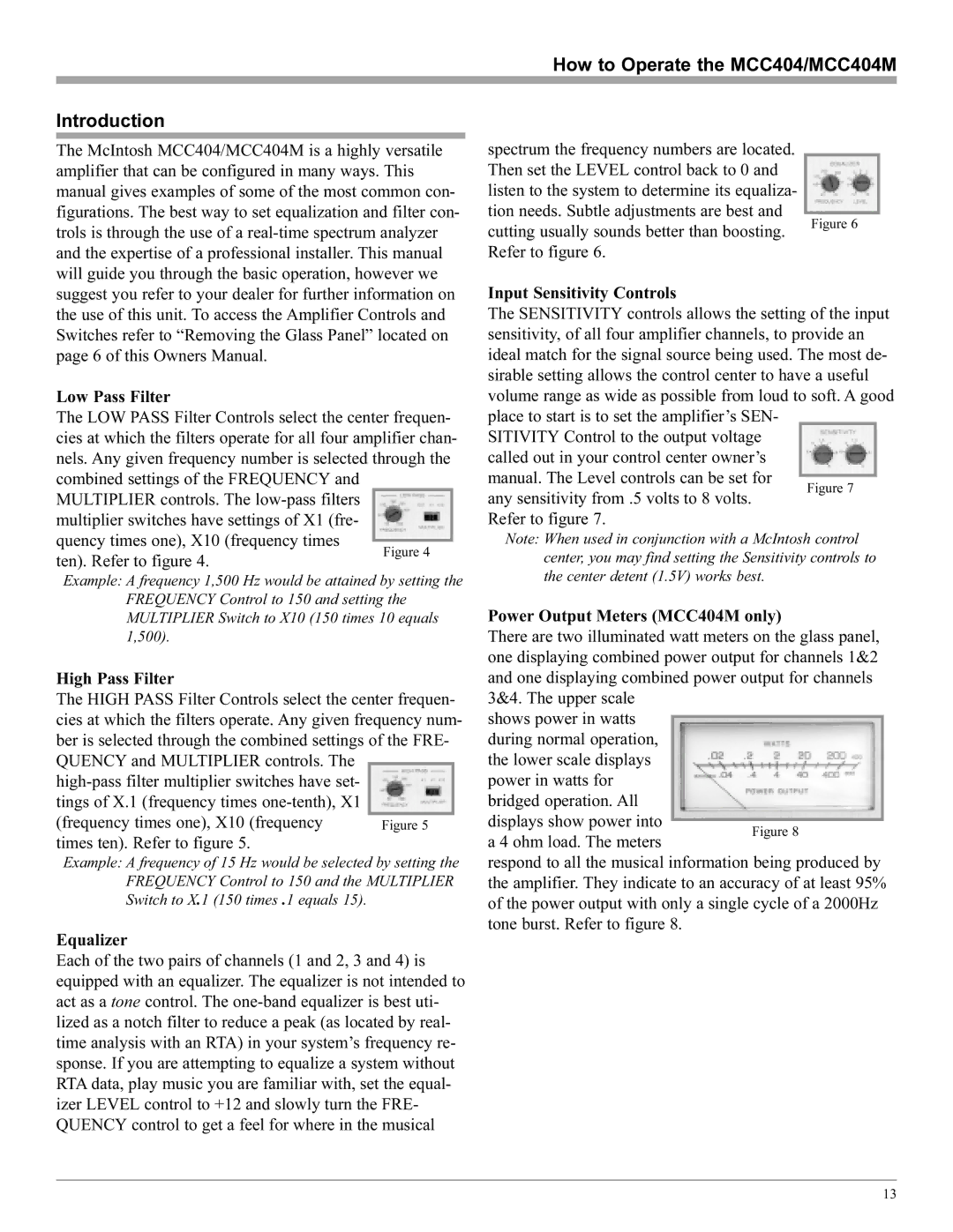 McIntosh manual How to Operate the MCC404/MCC404M Introduction 