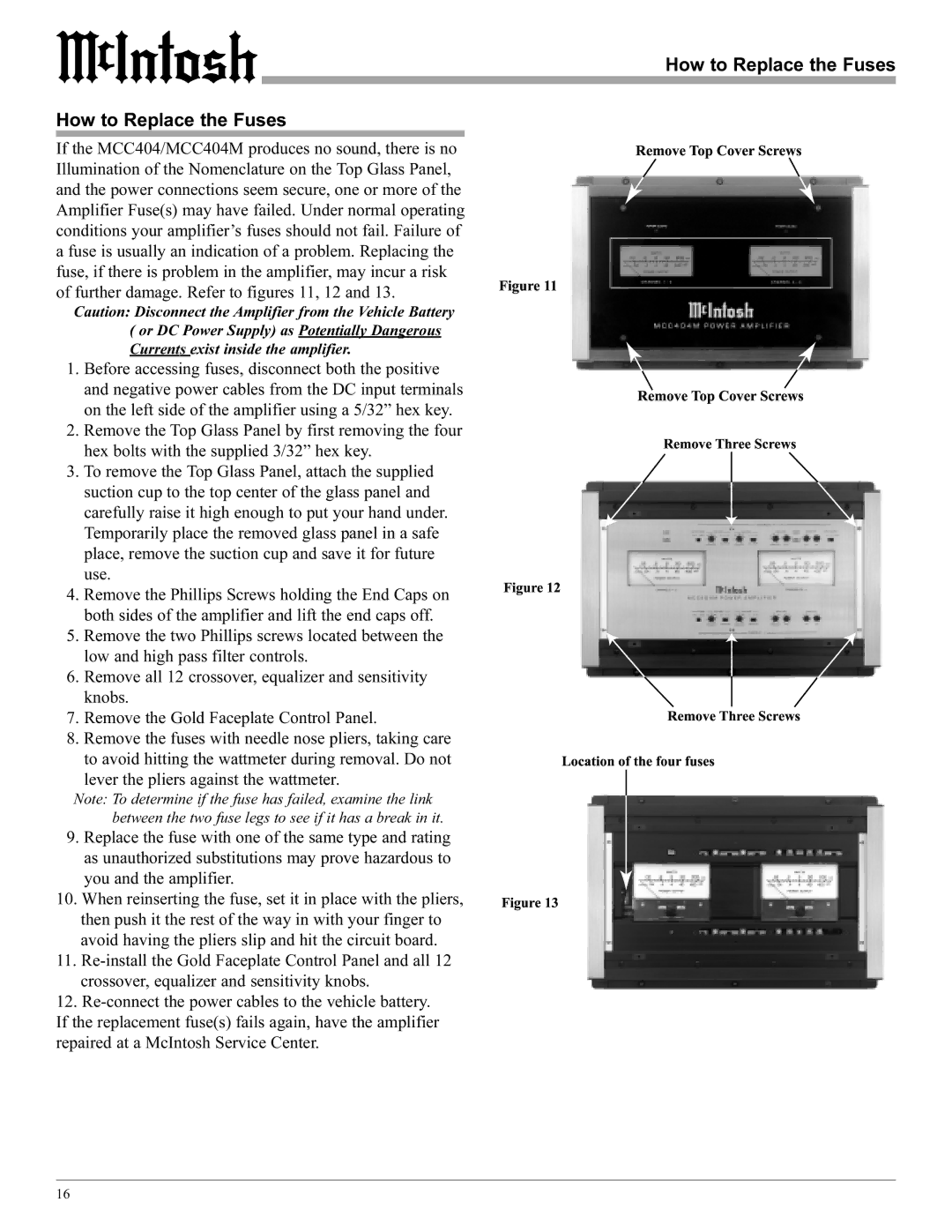 McIntosh MCC404/MCC404M manual How to Replace the Fuses 