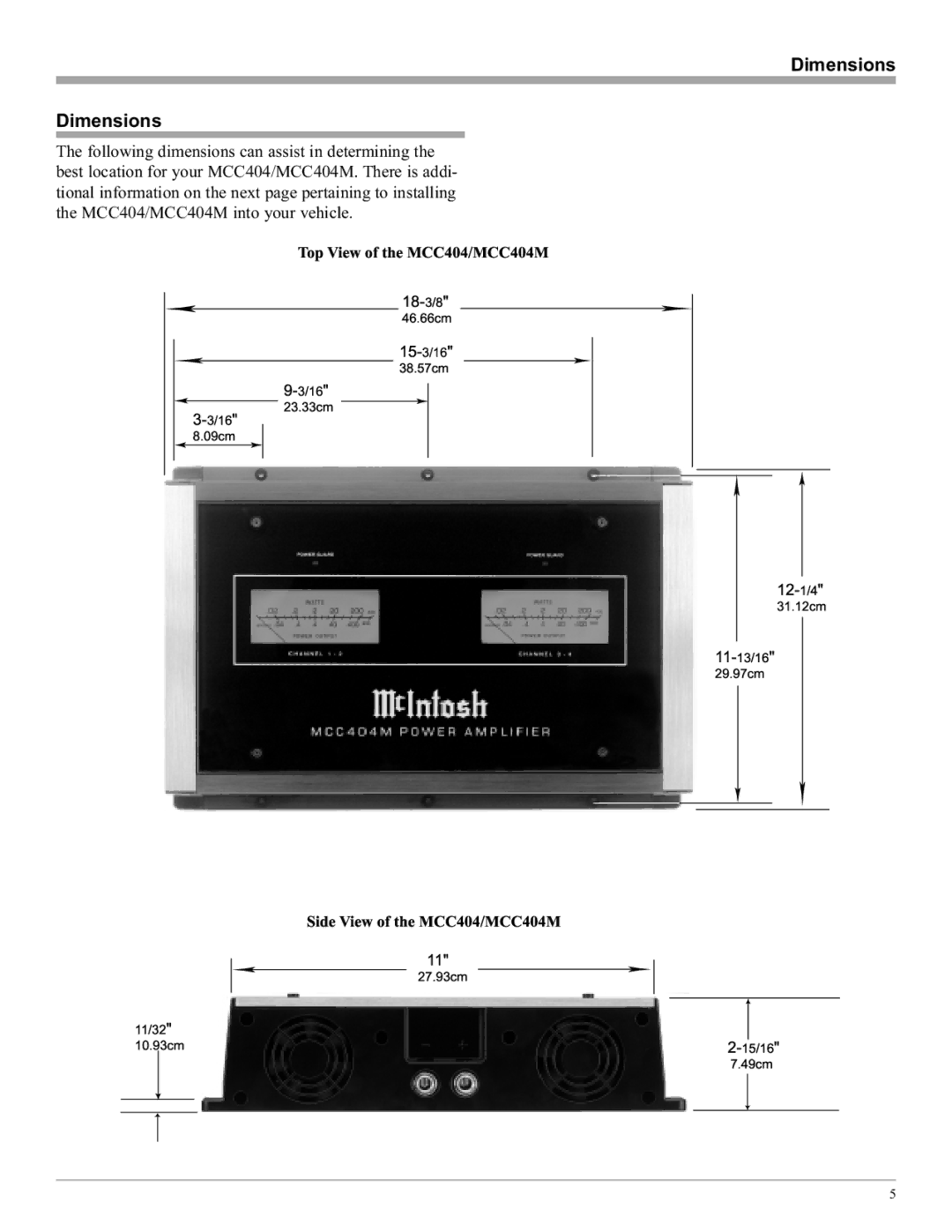 McIntosh manual Dimensions, TopViewoftheMCC404/MCC404M 