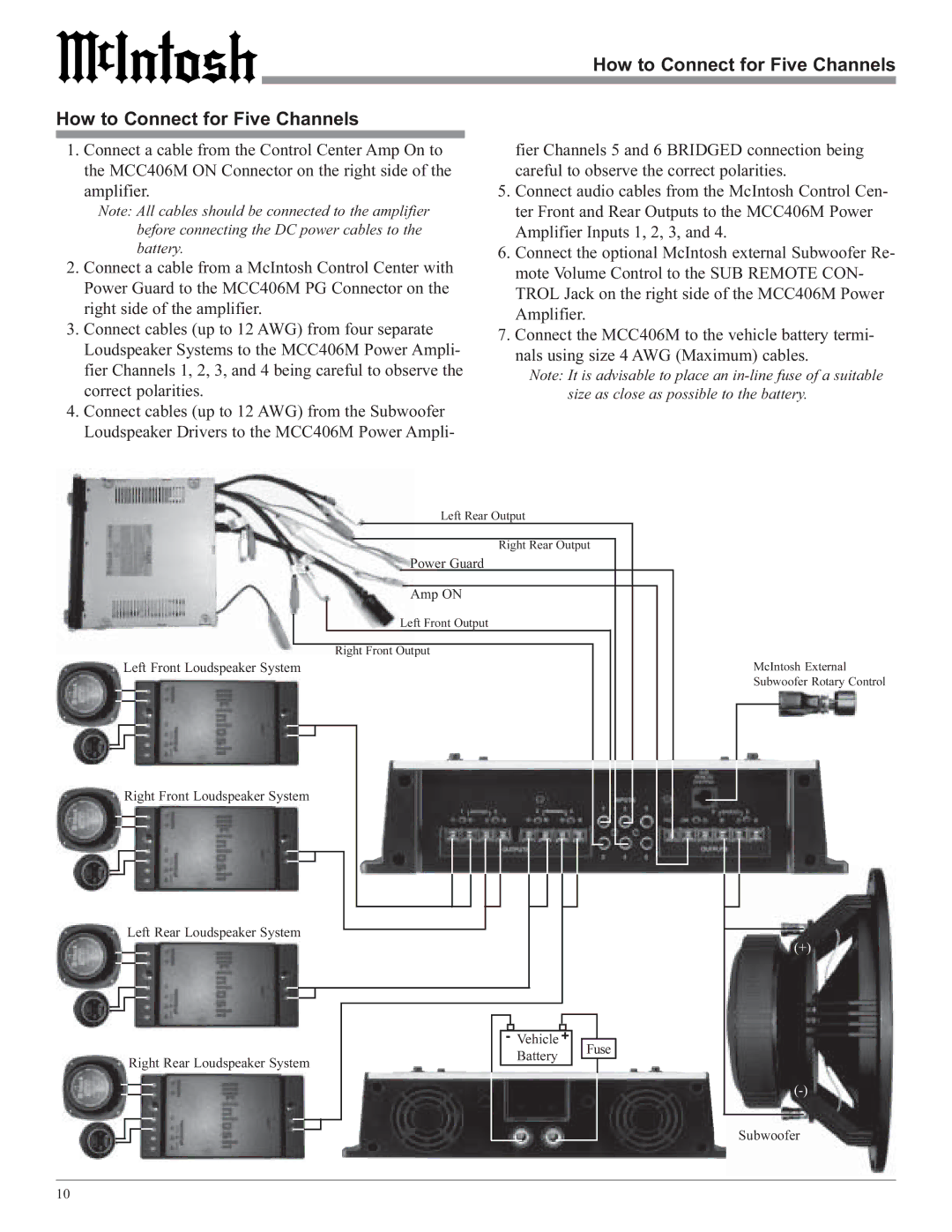 McIntosh MCC406M owner manual How to Connect for Five Channels 