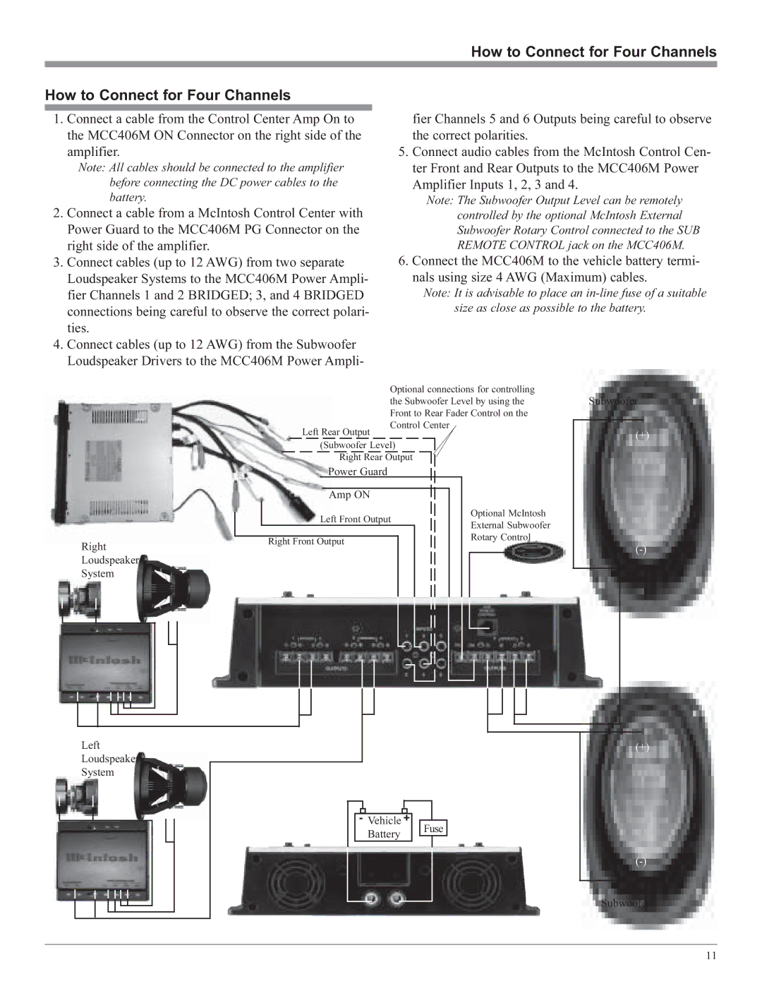 McIntosh MCC406M owner manual How to Connect for Four Channels, Right Loudspeaker System 