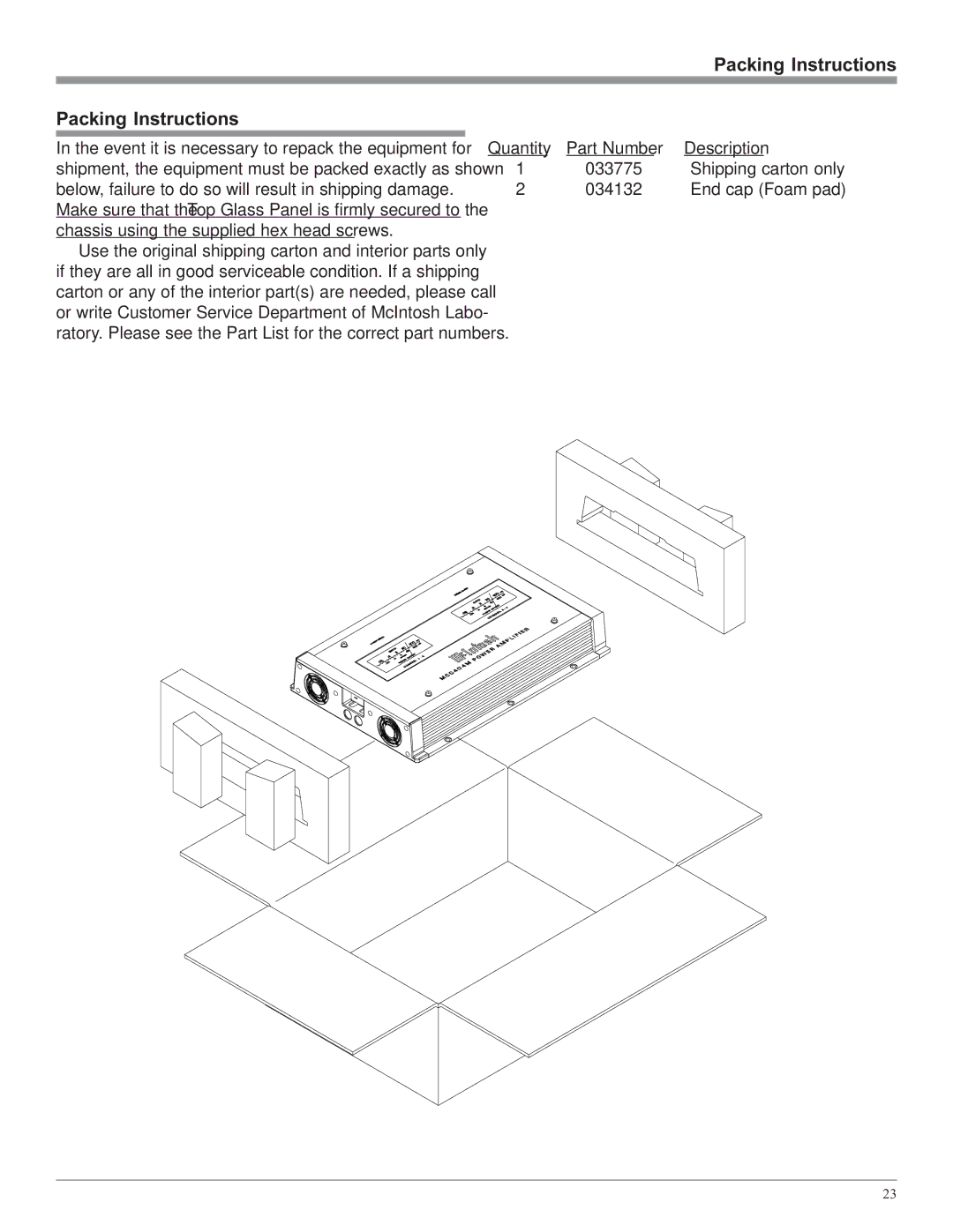 McIntosh MCC406M owner manual Packing Instructions 