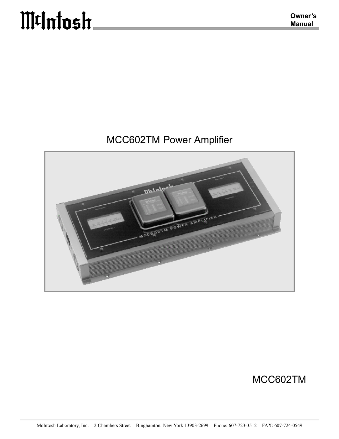 McIntosh MCC602TM manual Owner’s Manual 