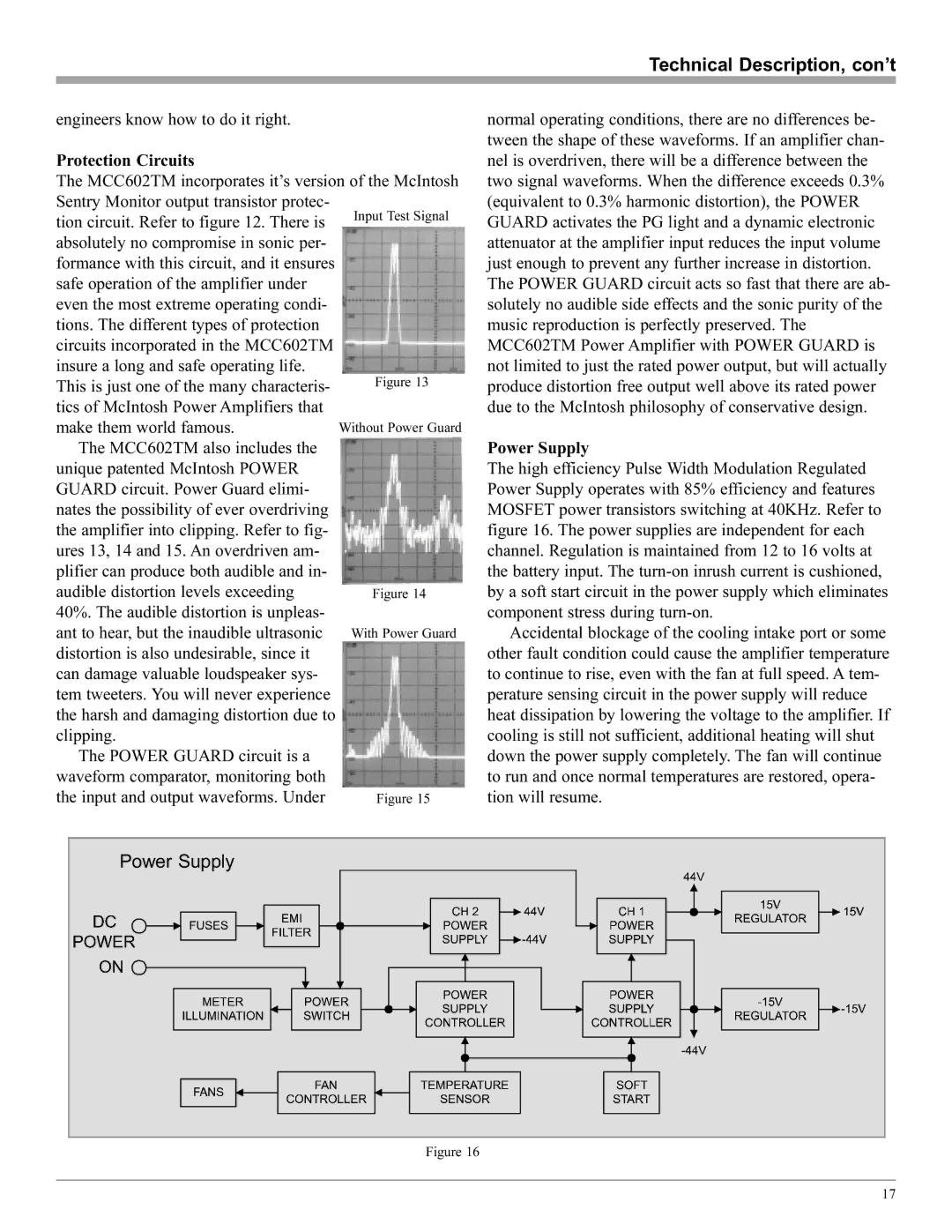 McIntosh MCC602TM manual Technical Description, con’t, Engineers know how to do it right, Protection Circuits, Power Supply 