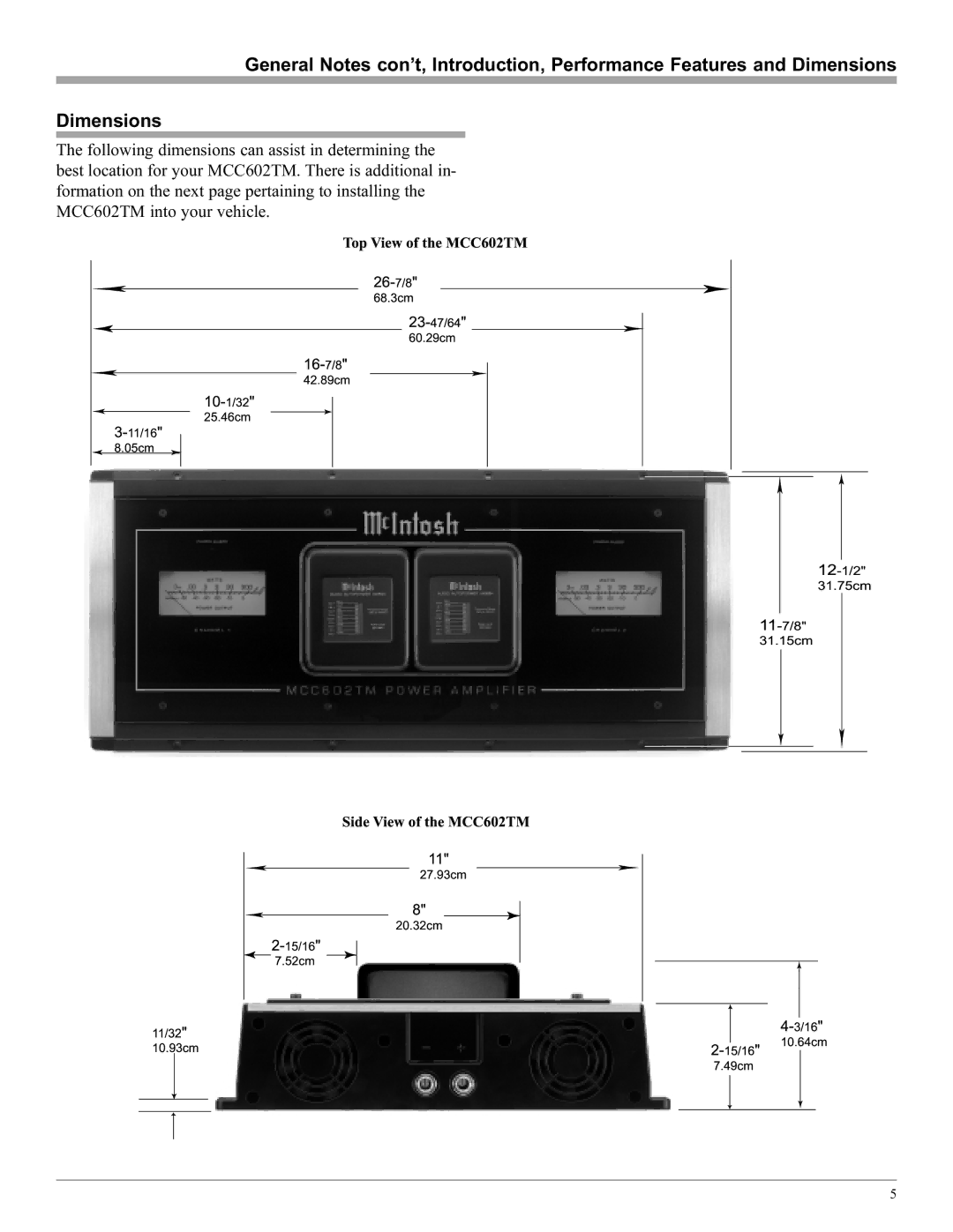 McIntosh MCC602TM manual 16-7/8, 10-1/32, 25.46cm 