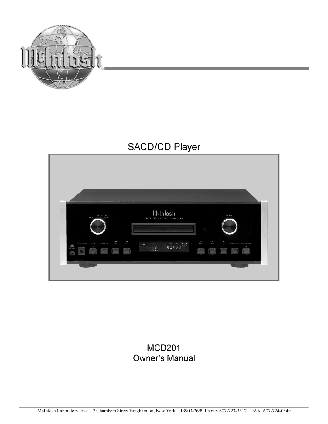 McIntosh MCD201 owner manual SACD/CD Player 