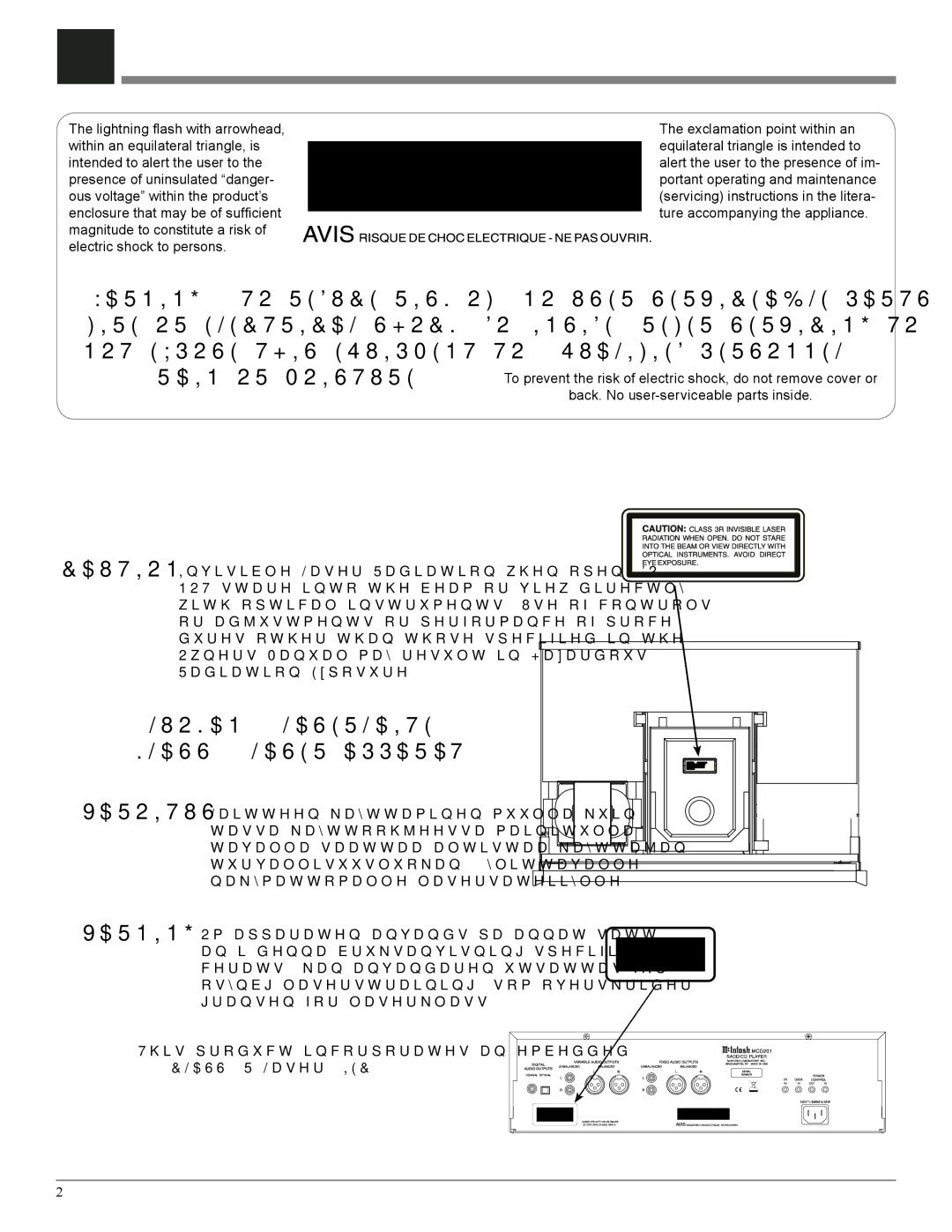 McIntosh MCD201 owner manual Rain or Moisture 