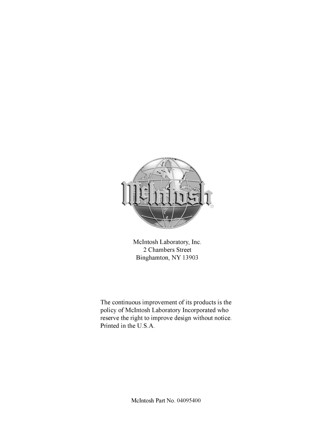 McIntosh MCD201 owner manual McIntosh Laboratory, Inc Chambers Street Binghamton, NY 