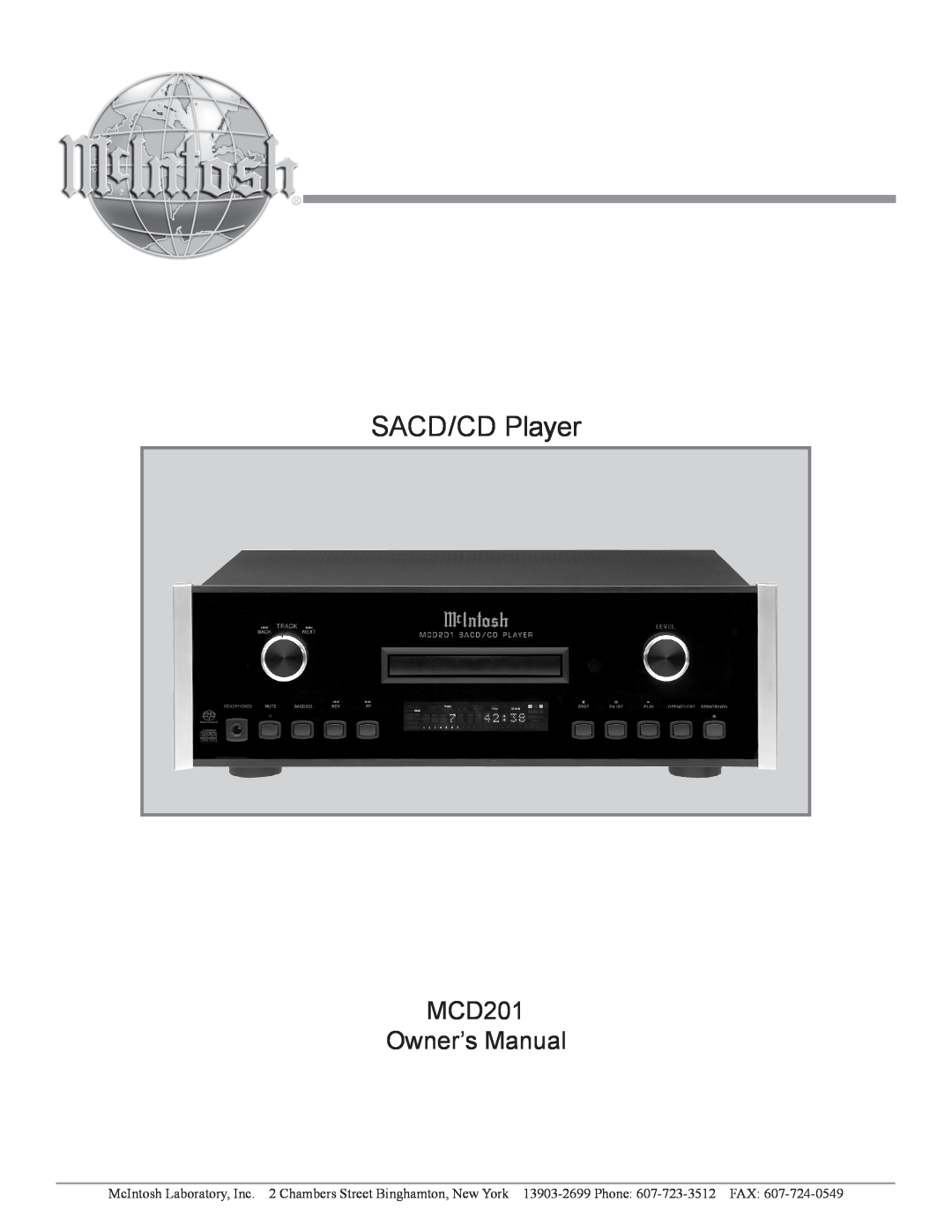 McIntosh MCD201 owner manual SACD/CD Player 