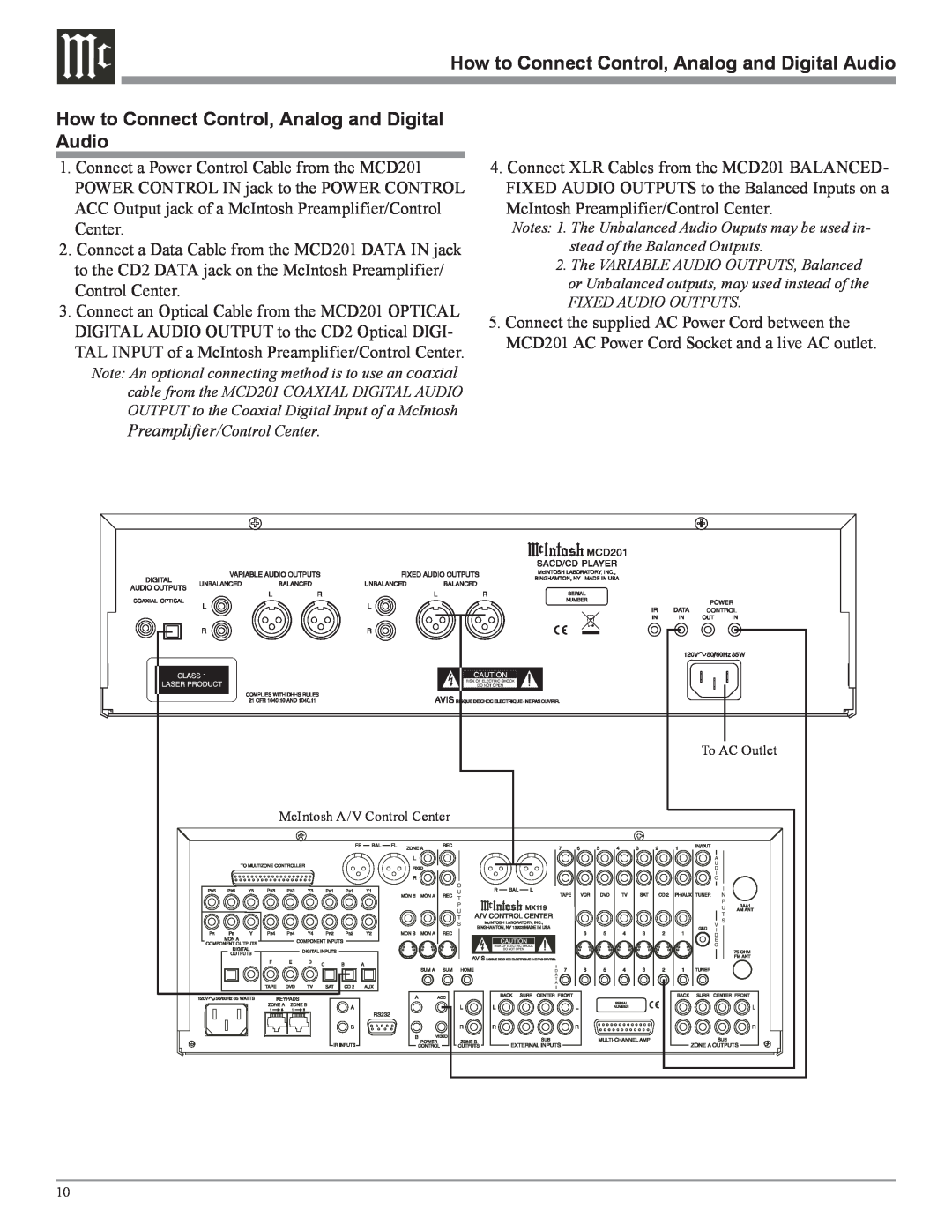 McIntosh MCD201 owner manual How to Connect Control, Analog and Digital Audio 