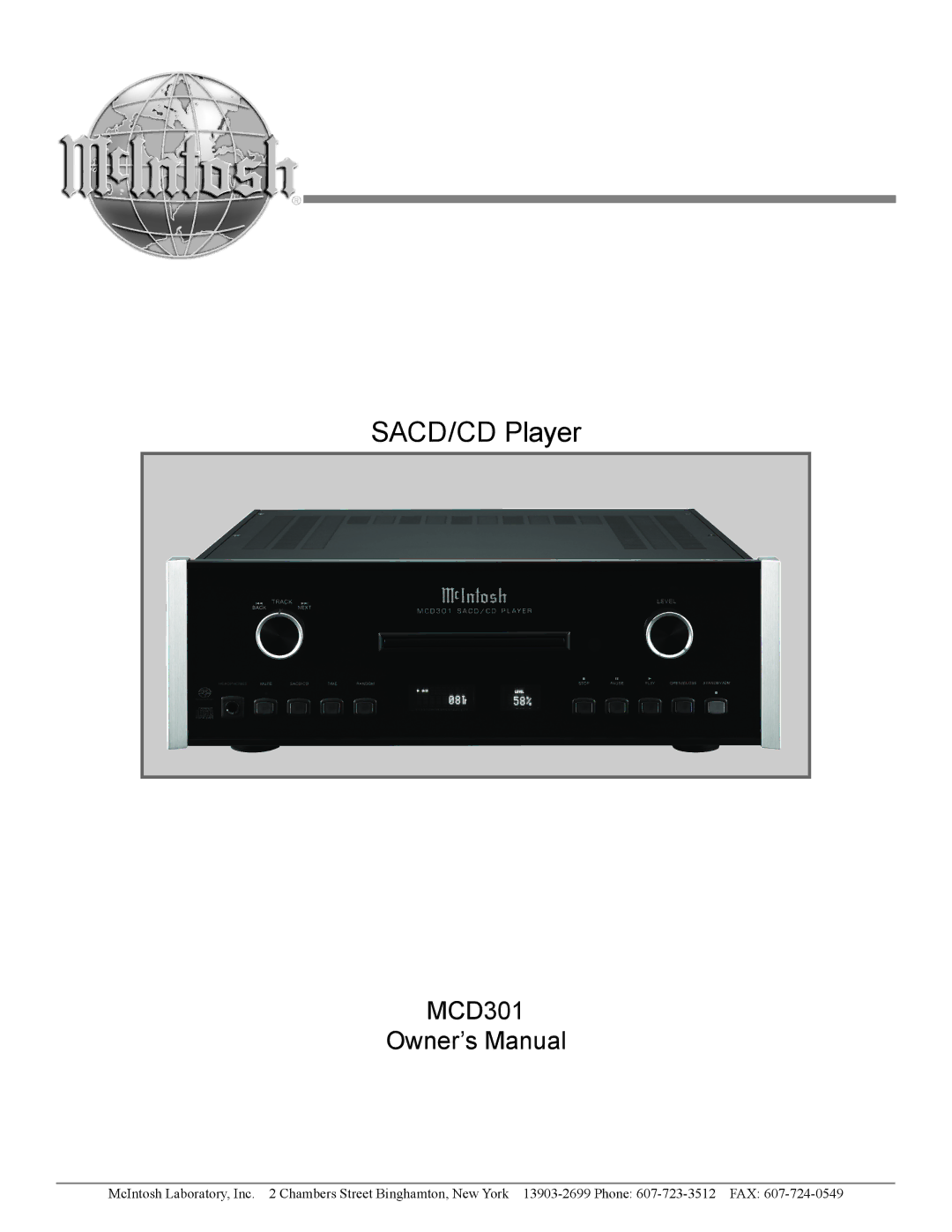 McIntosh MCD301 owner manual SACD/CD Player 