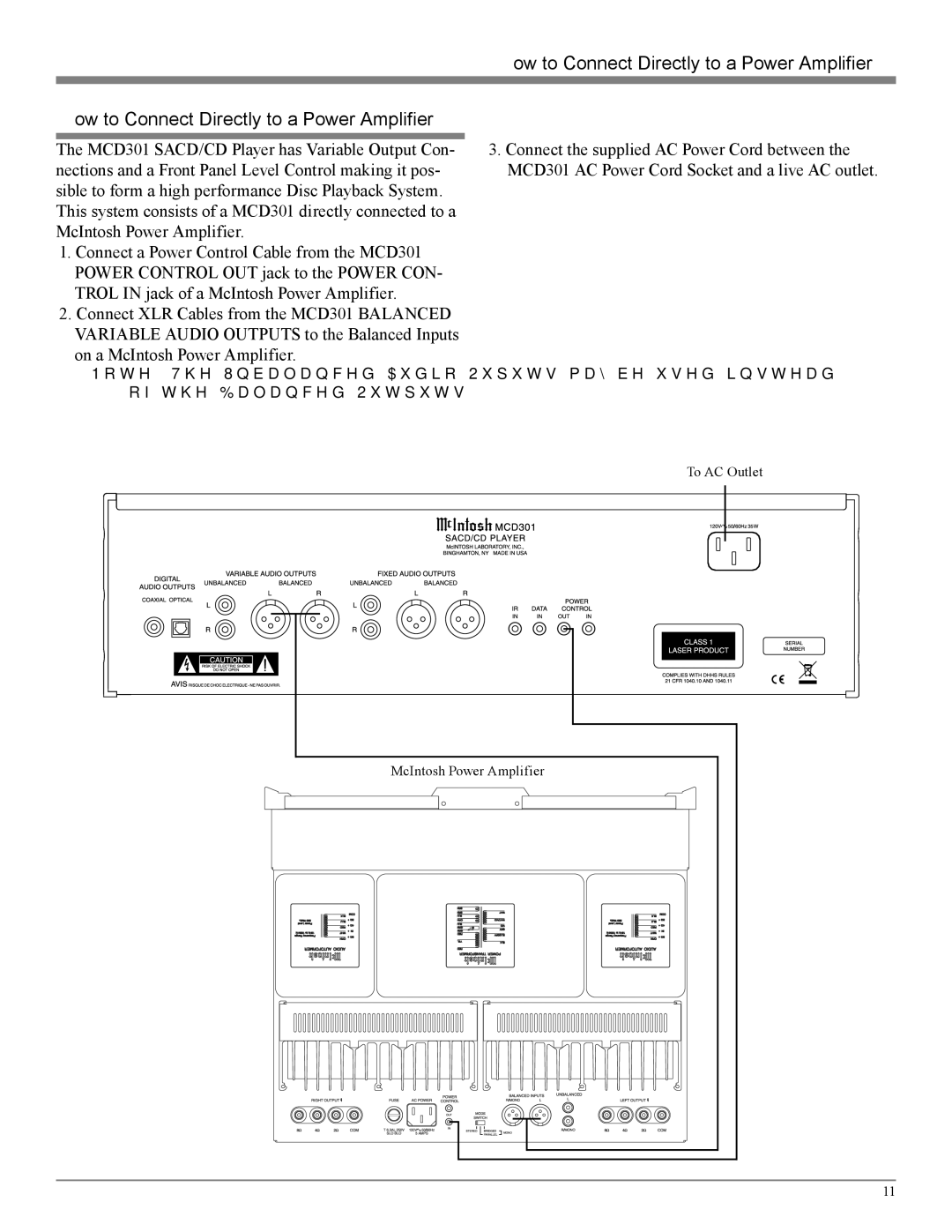 McIntosh MCD301 owner manual How to Connect Directly to a Power Amplifier 