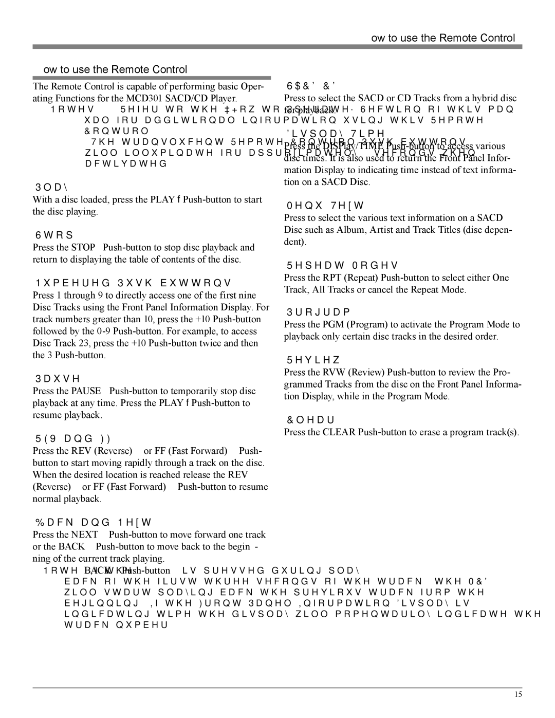 McIntosh MCD301 owner manual How to use the Remote Control 