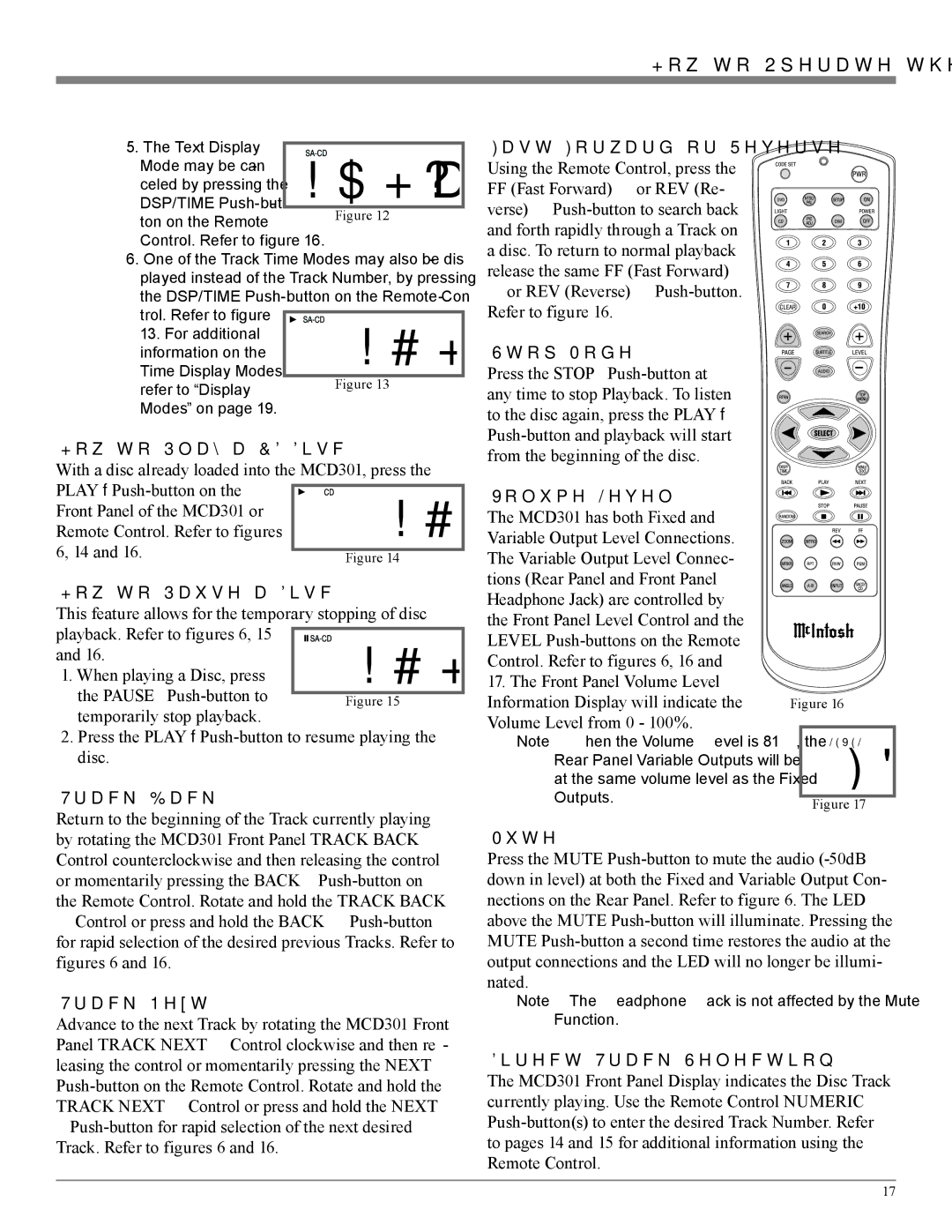 McIntosh MCD301 How to Play a CD Disc, How to Pause a Disc, Track Back, Fast Forward or Reverse, Stop Mode, Volume Level 