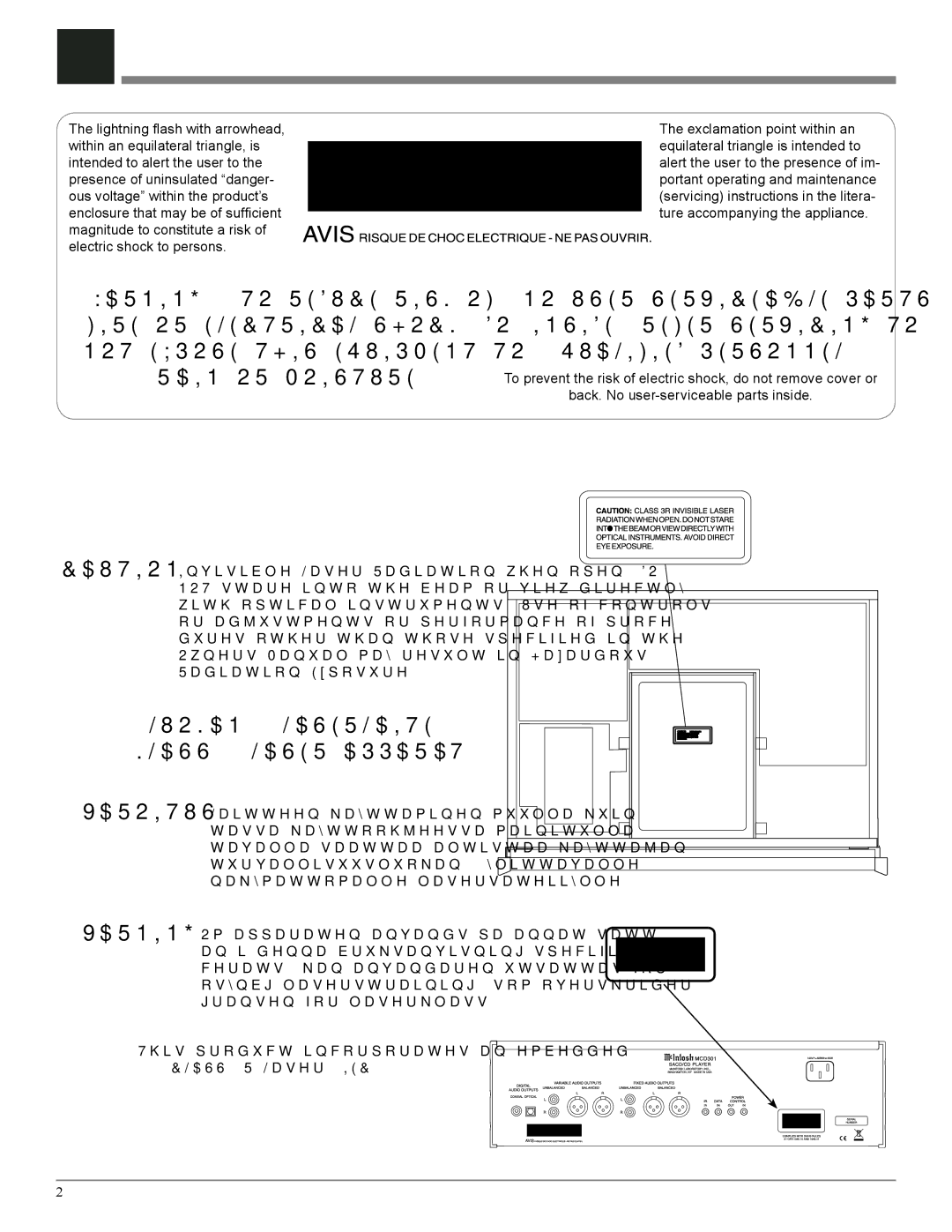 McIntosh MCD301 owner manual Rain or Moisture 