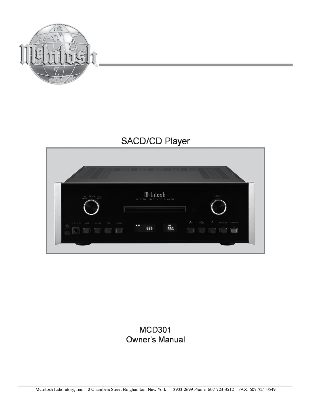 McIntosh MCD301 owner manual SACD/CD Player 