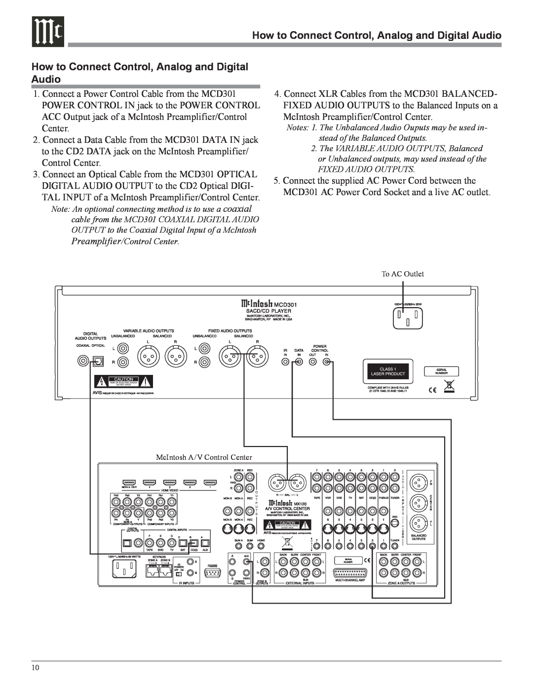 McIntosh MCD301 owner manual How to Connect Control, Analog and Digital Audio 