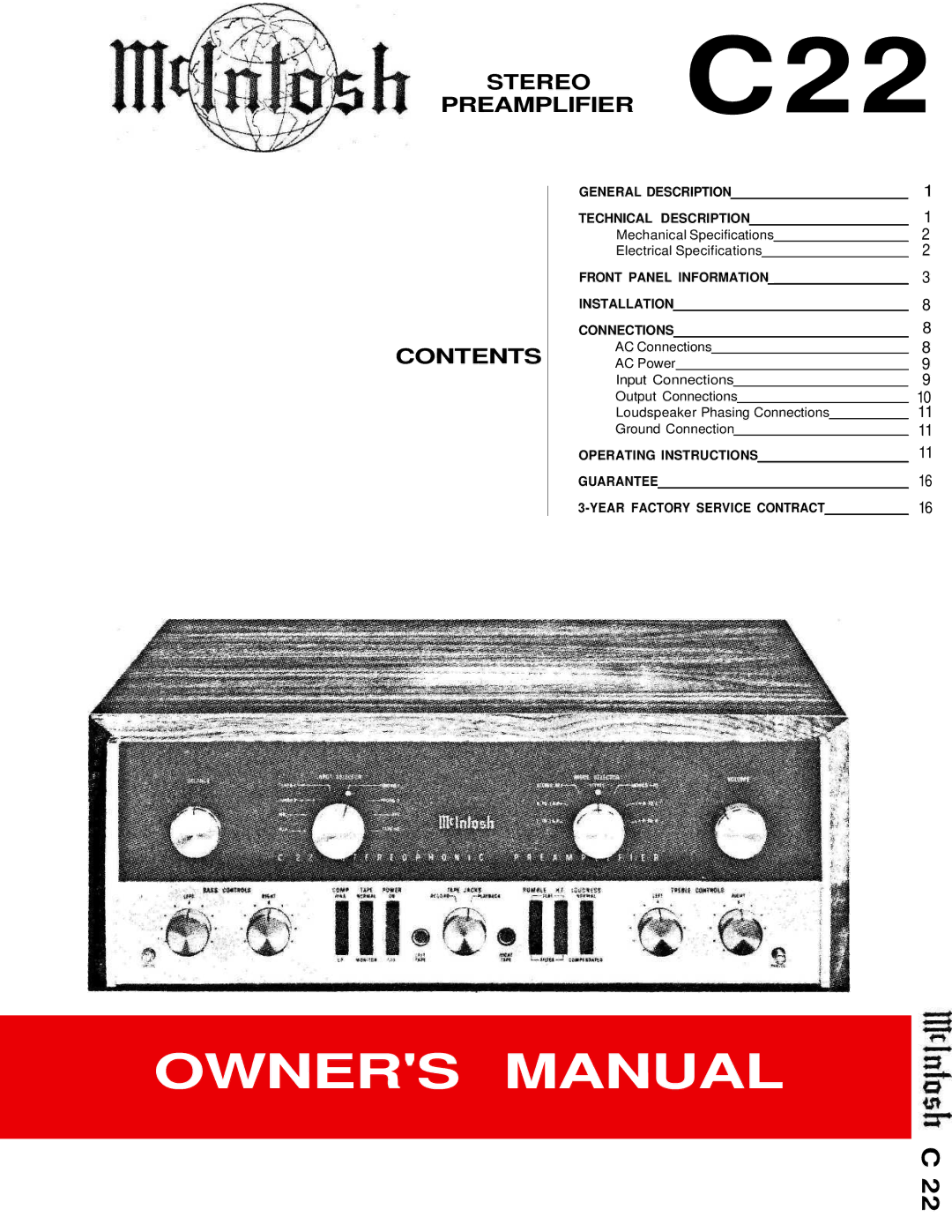 McIntosh mcintosh stereo preamplifier, c22 owner manual Stereo C22 Preamplifier Contents 