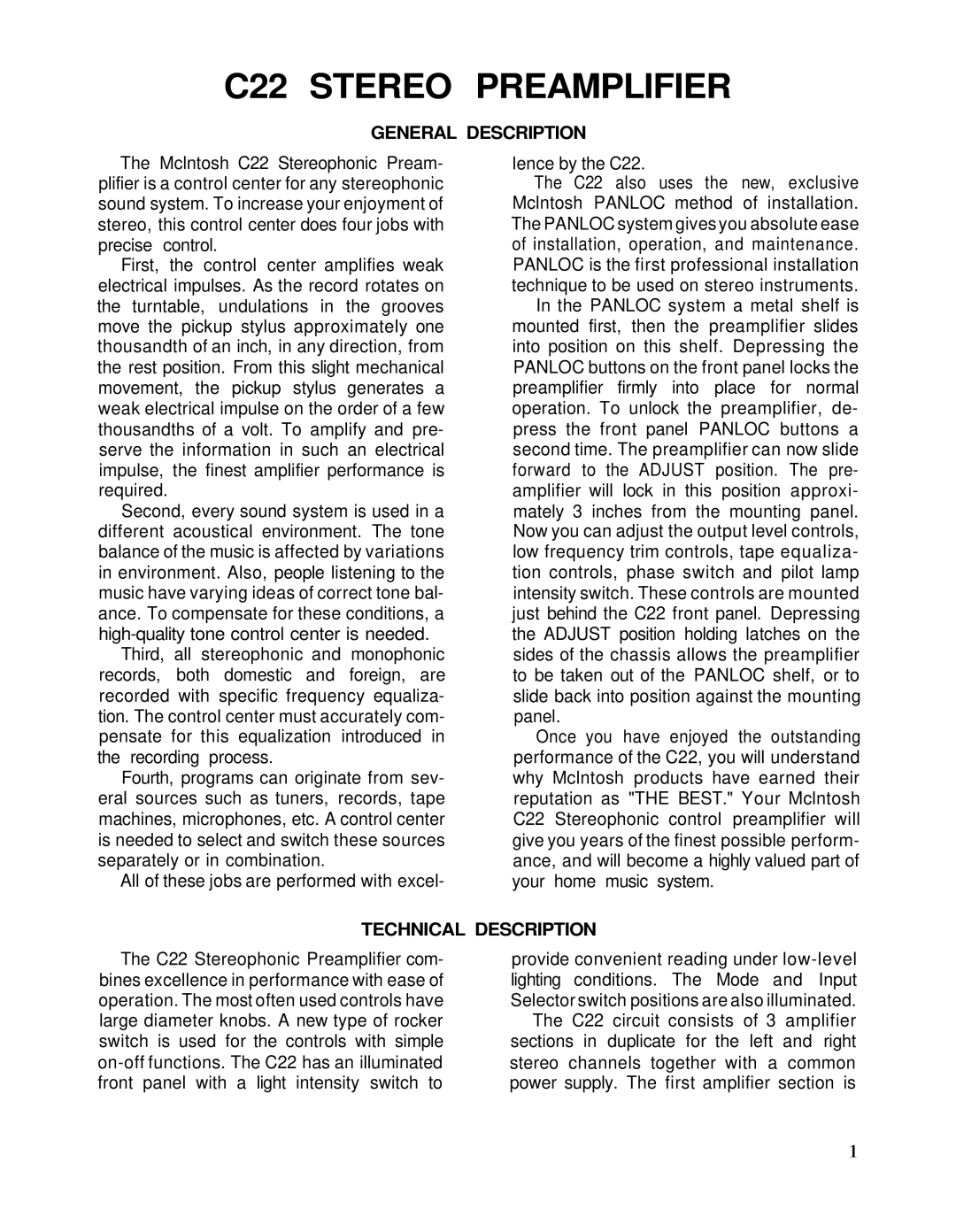 McIntosh c22, mcintosh stereo preamplifier owner manual C22 Stereo Preamplifier 