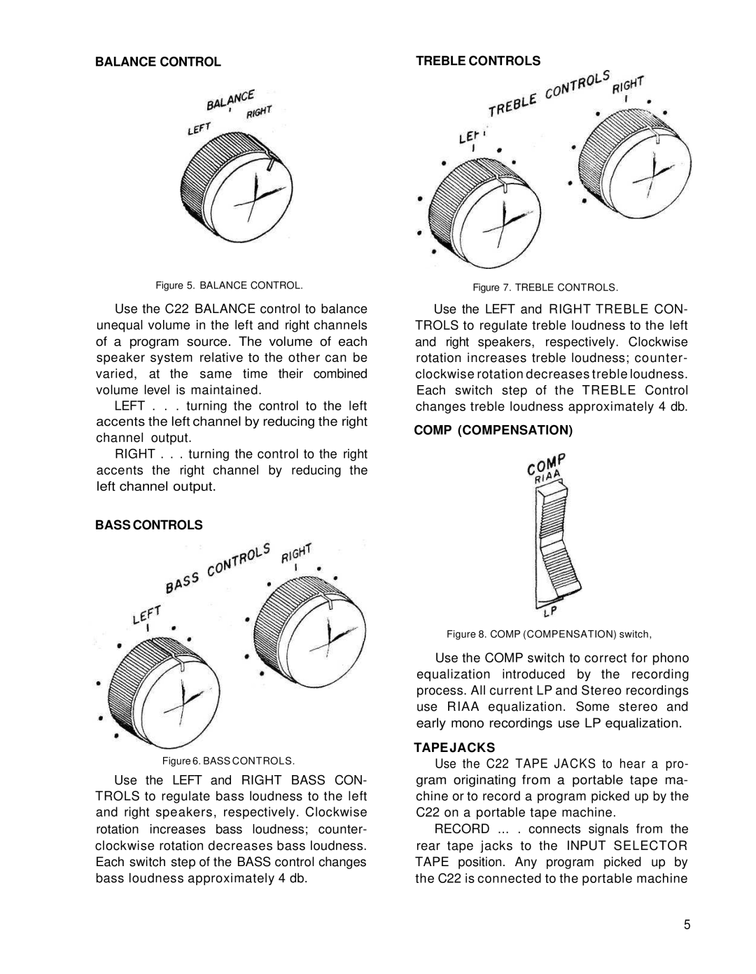 McIntosh c22, mcintosh stereo preamplifier owner manual Balance Control, Bass Controls, Comp Compensation, Tape Jacks 