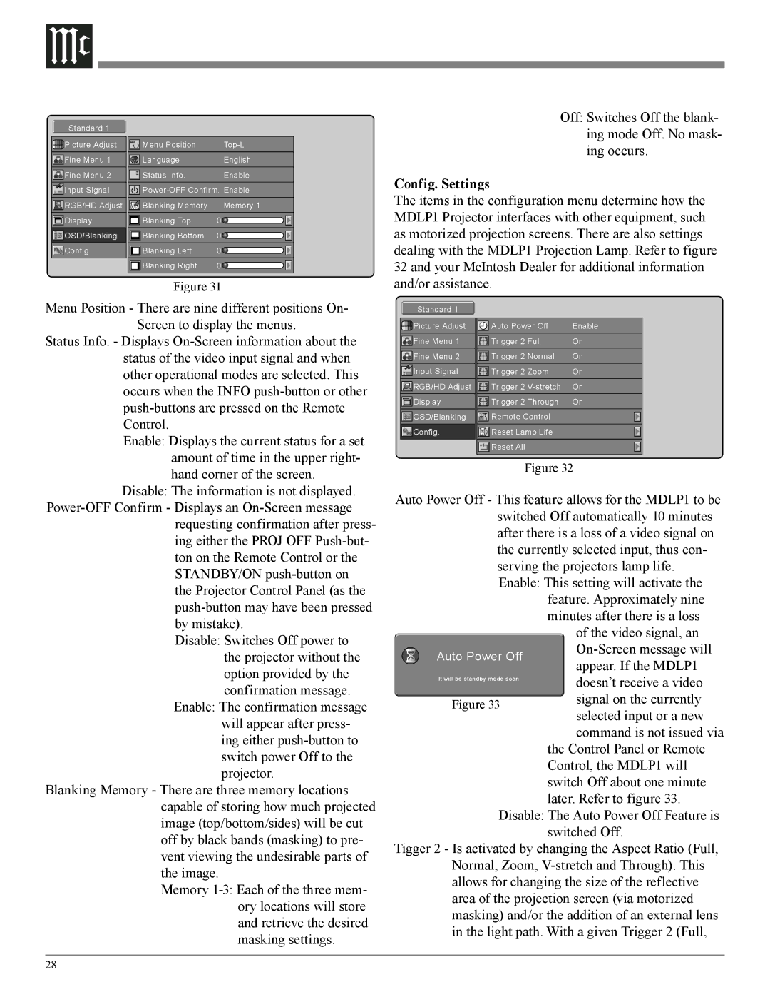 McIntosh MDLP1 owner manual Config. Settings 