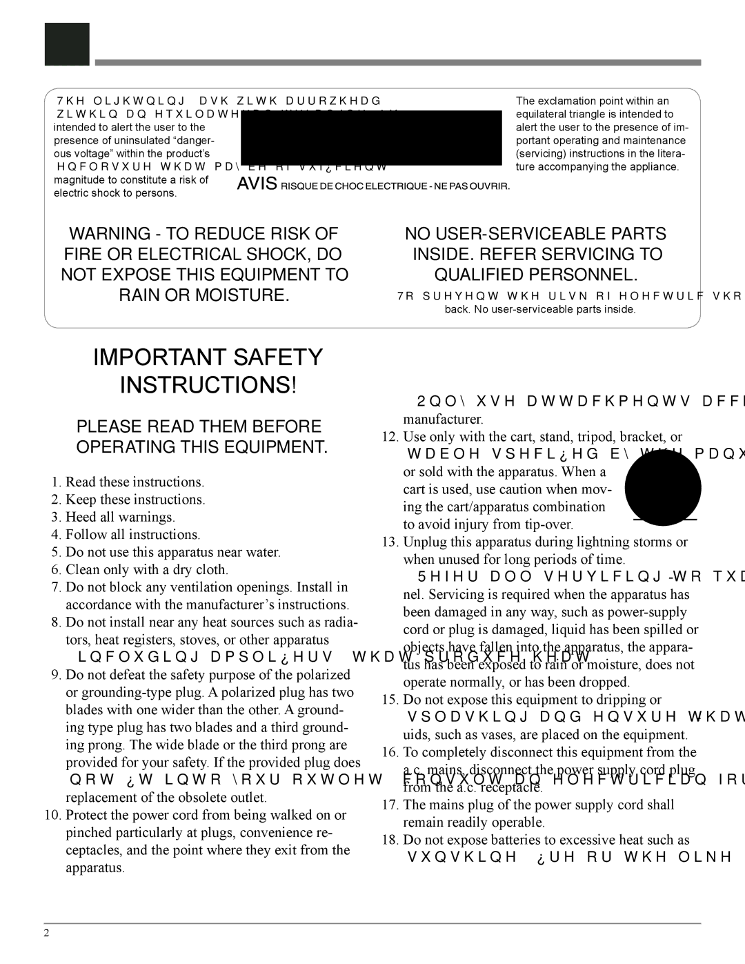 McIntosh MDLP2 owner manual Important Safety Instructions 