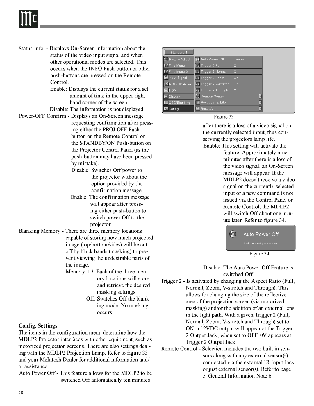 McIntosh MDLP2 owner manual Config. Settings 