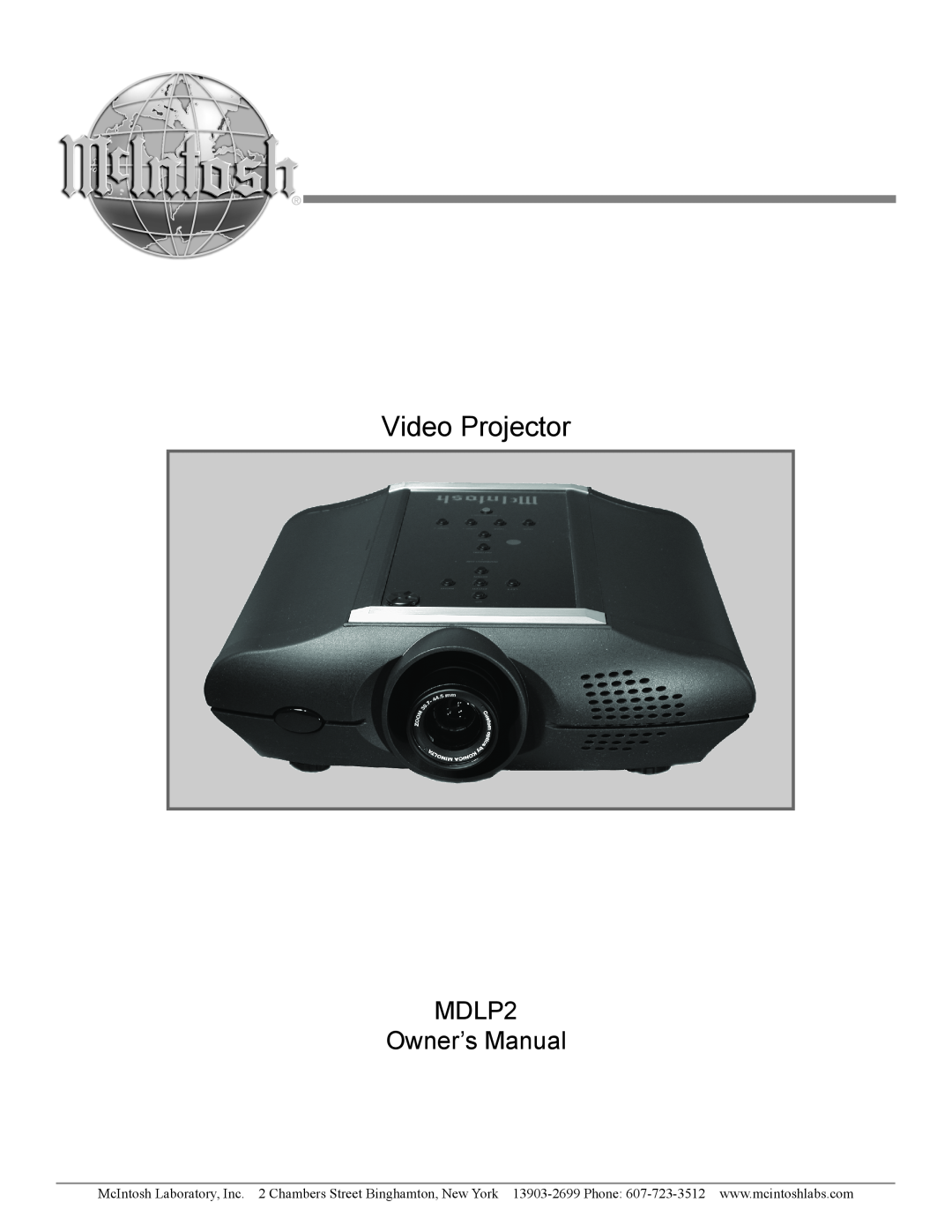 McIntosh owner manual Video Projector, MDLP2 Owner’s Manual 