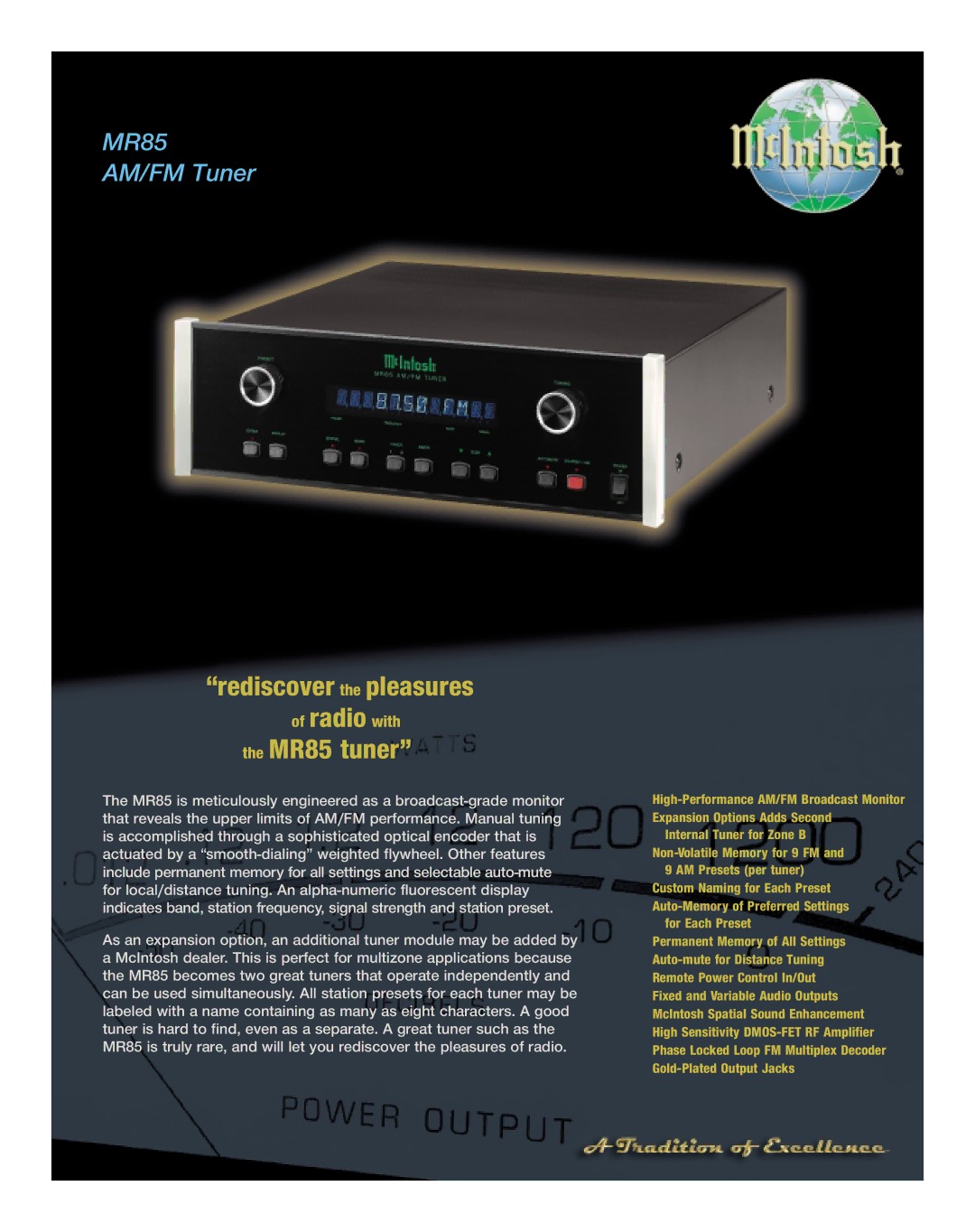 McIntosh manual Rediscover the pleasures, MR85 tuner 