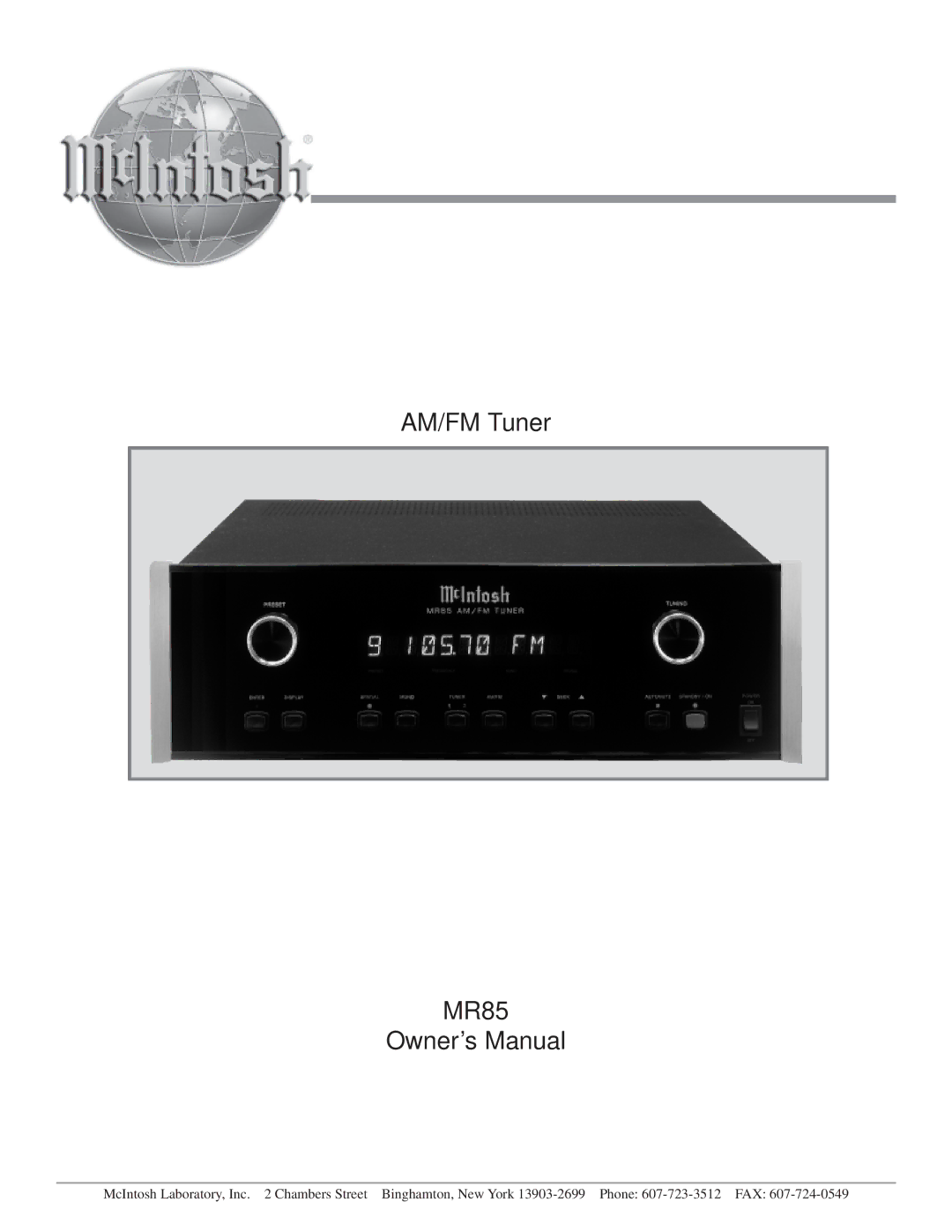 McIntosh owner manual AM/FM Tuner MR85 