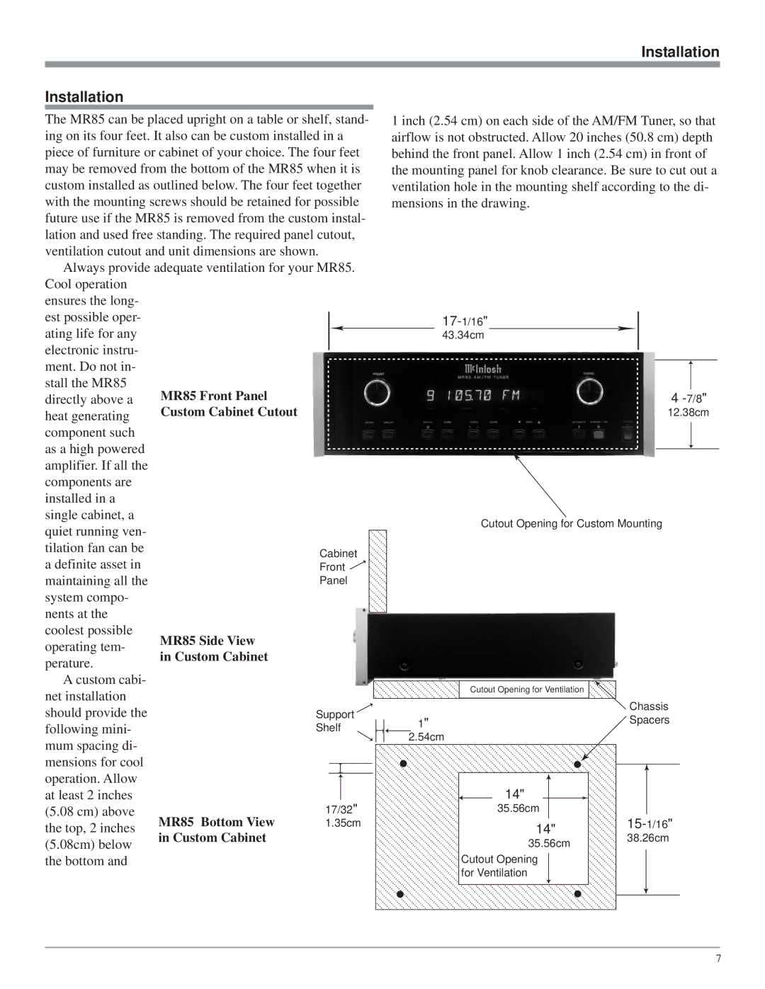 McIntosh MR85 owner manual Installation 