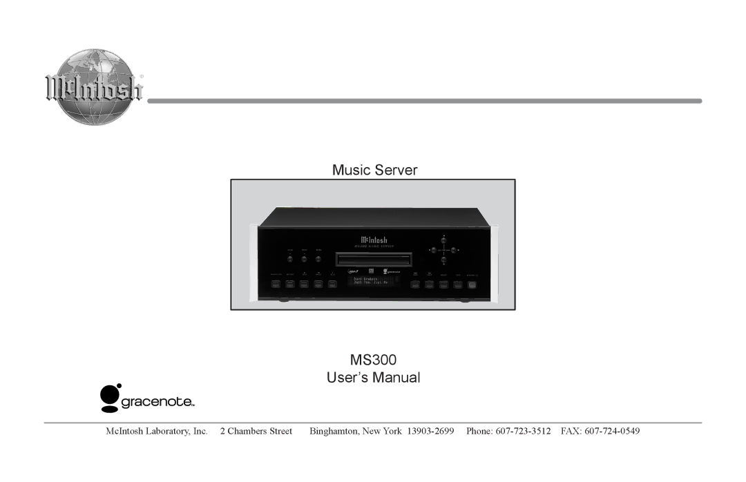 McIntosh user manual Music Server MS300 User’s Manual 