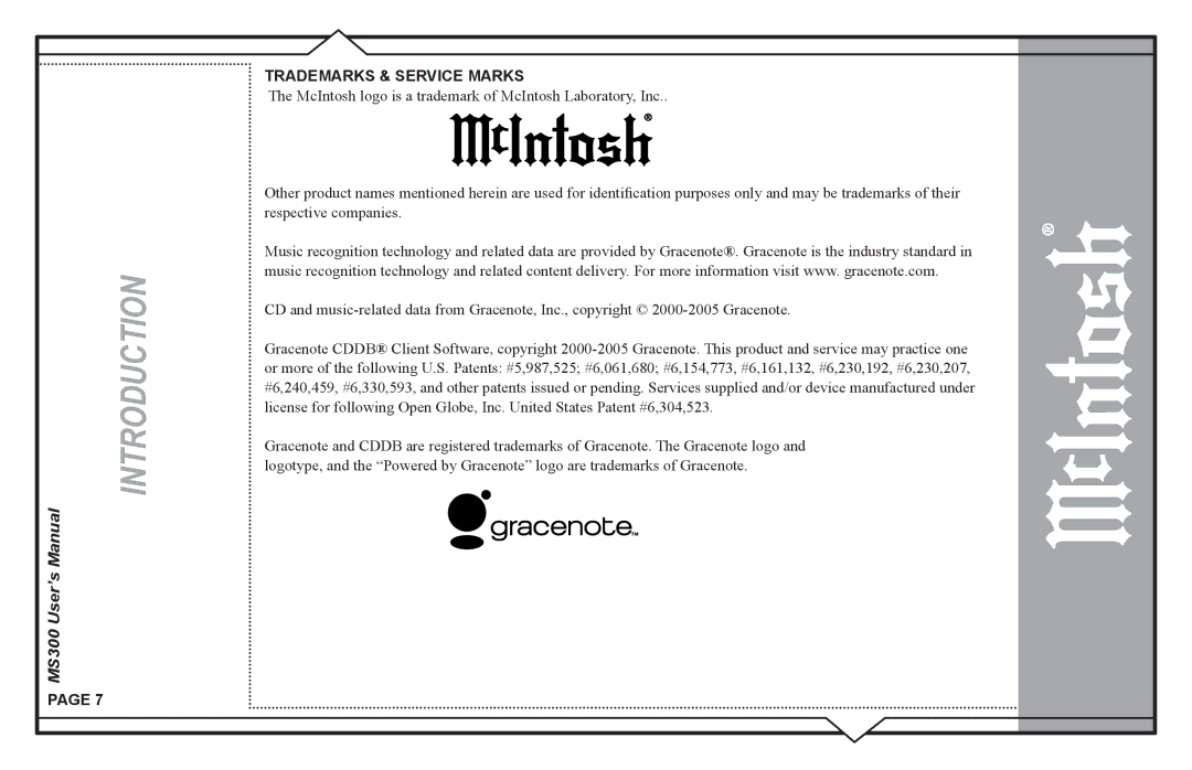 McIntosh MS300 user manual Introduction, Trademarks & Service Marks 